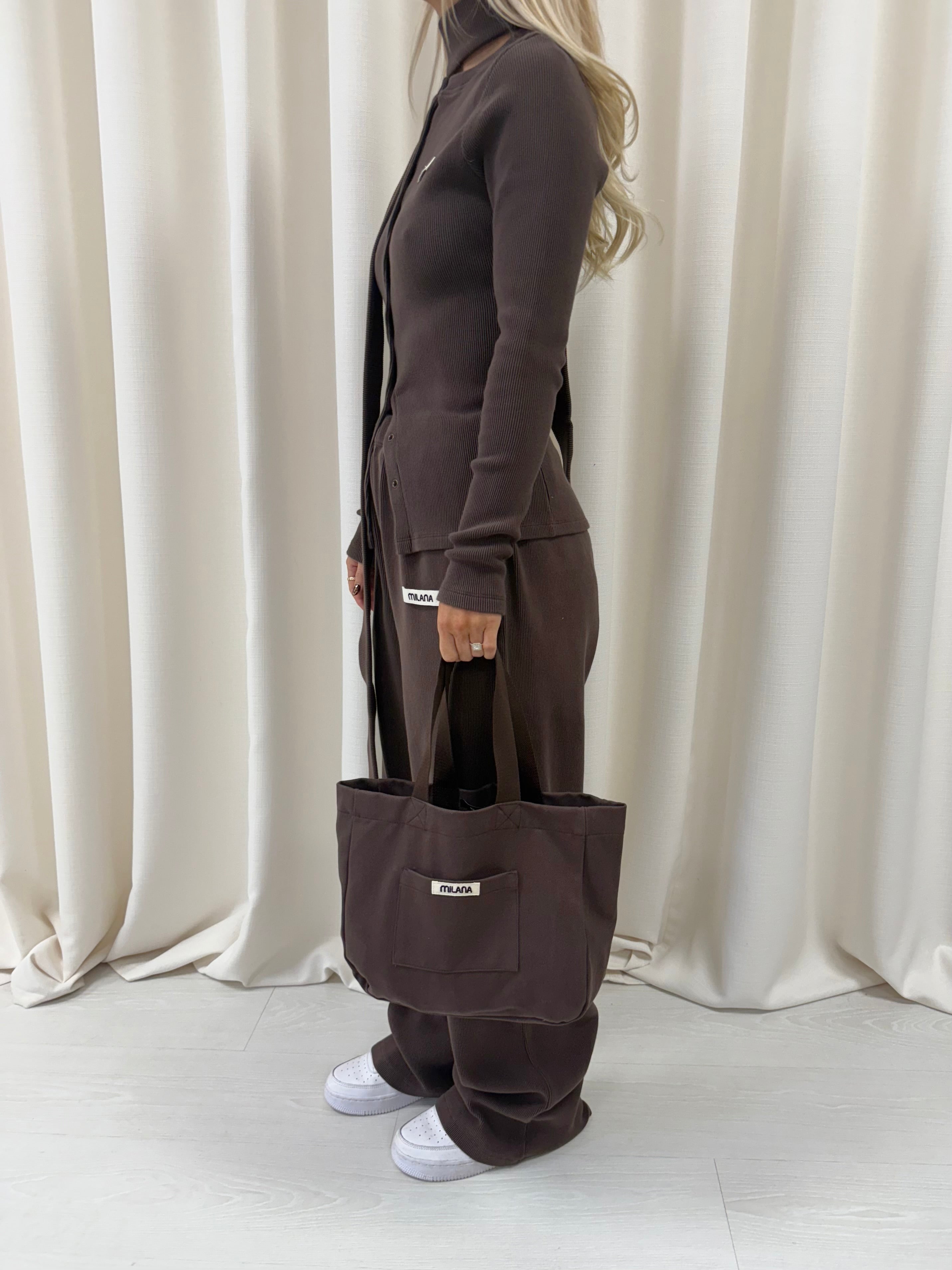 Chocolate Brown Core Mini Pocket Tote Bag.