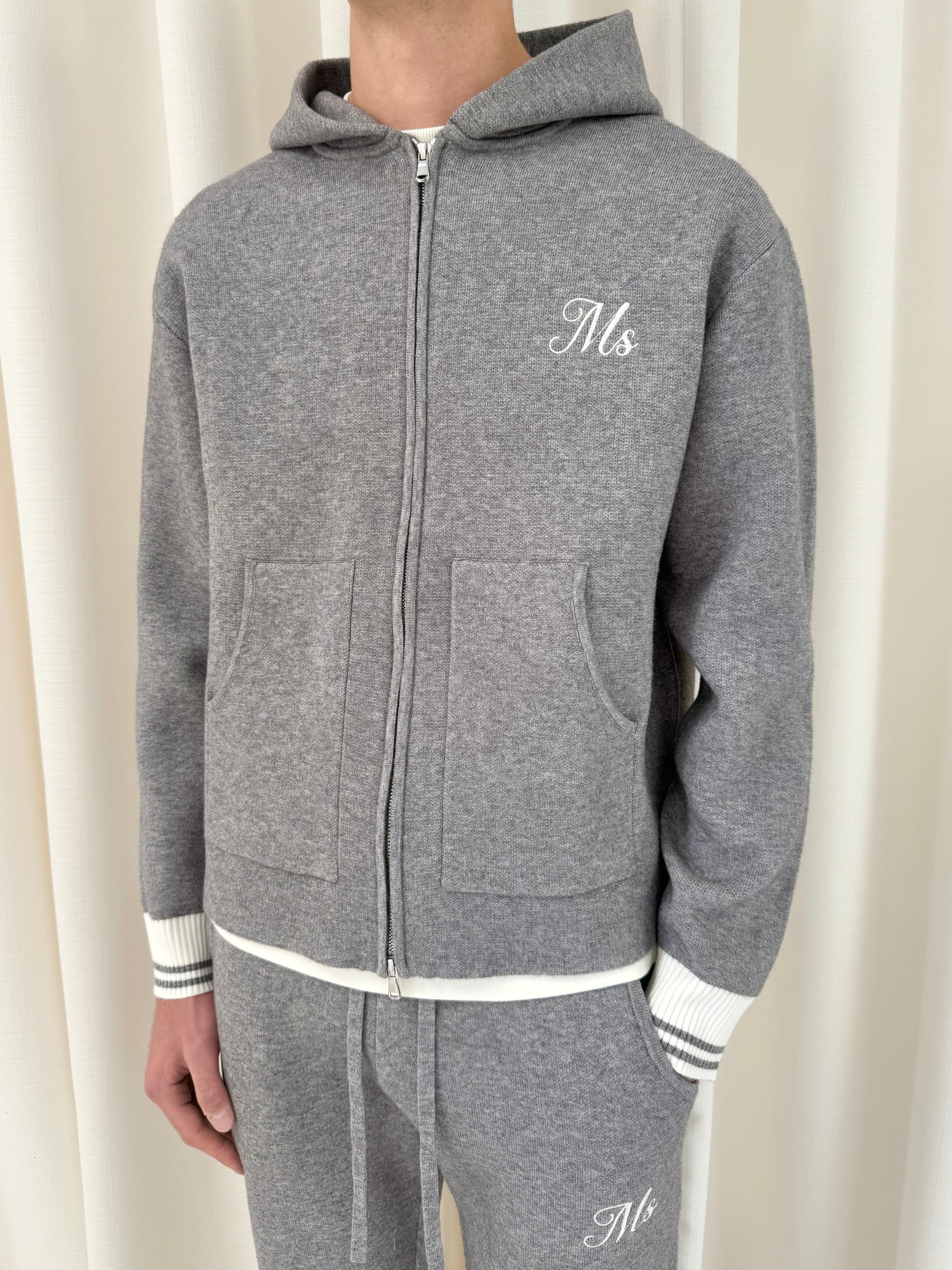 Marl Grey MS Knitted Heavyweight Zip Hoodie.