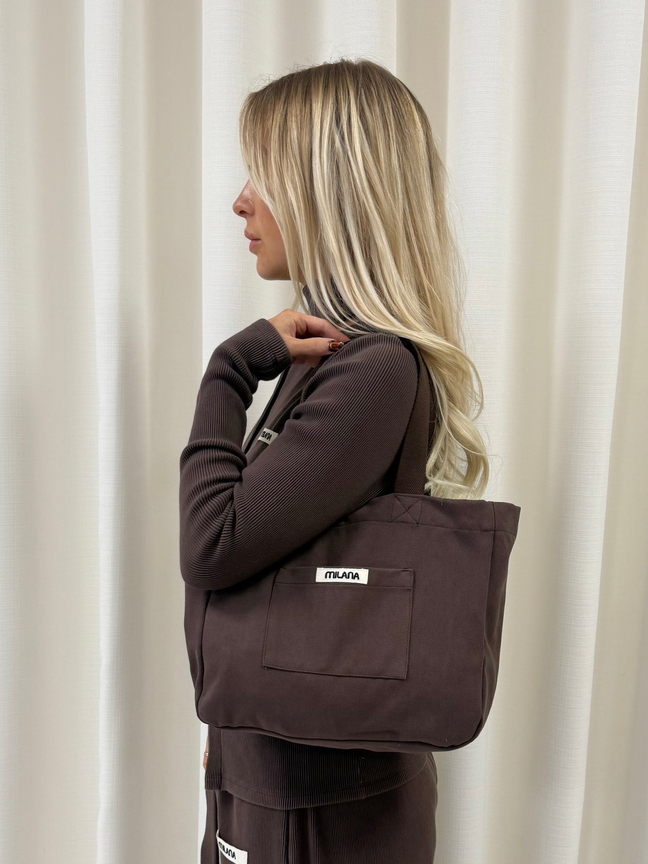 Chocolate Brown Core Mini Pocket Tote Bag.