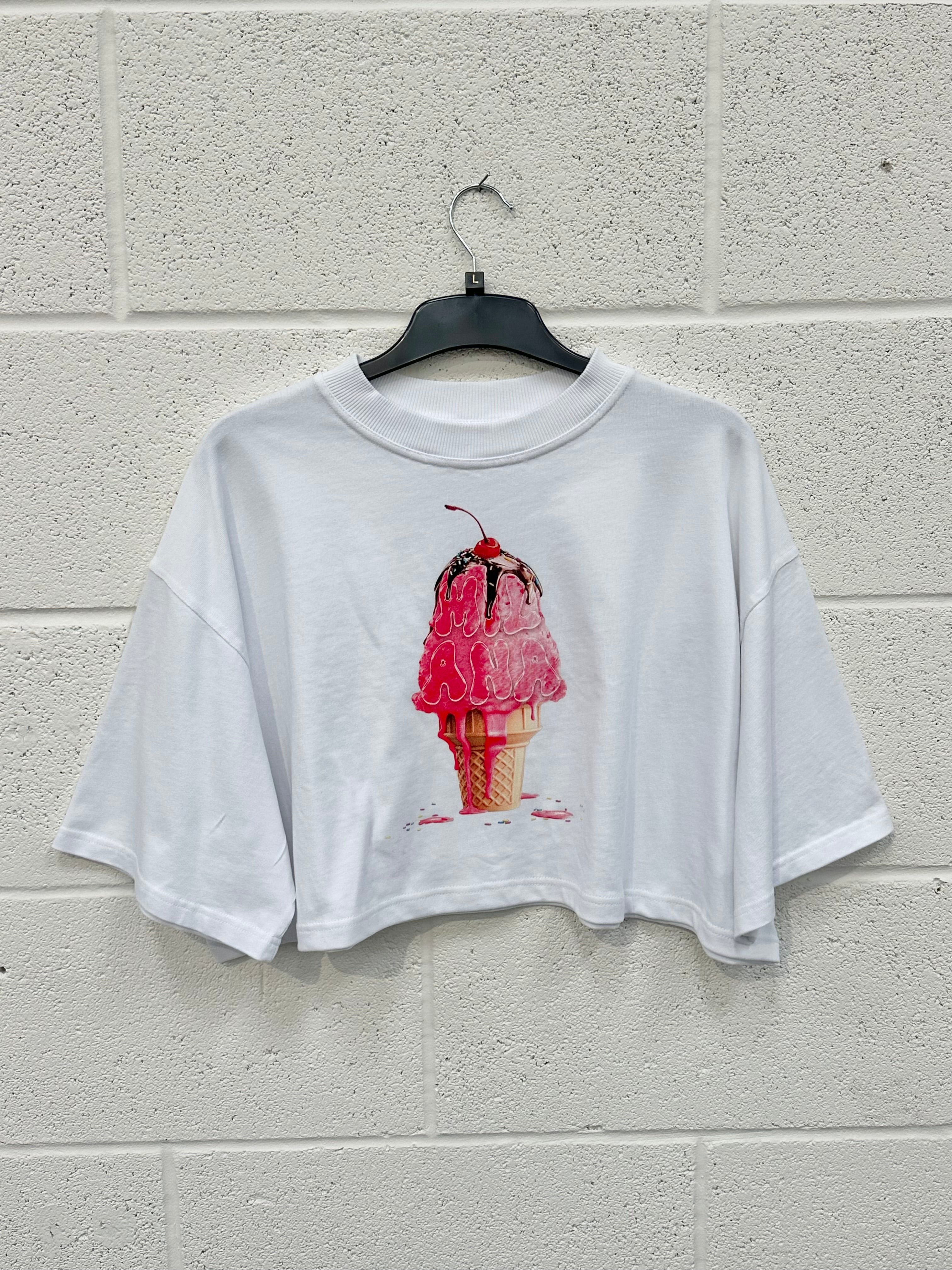 #CC50 White Ice Cream Cropped Heavyweight T-shirt.