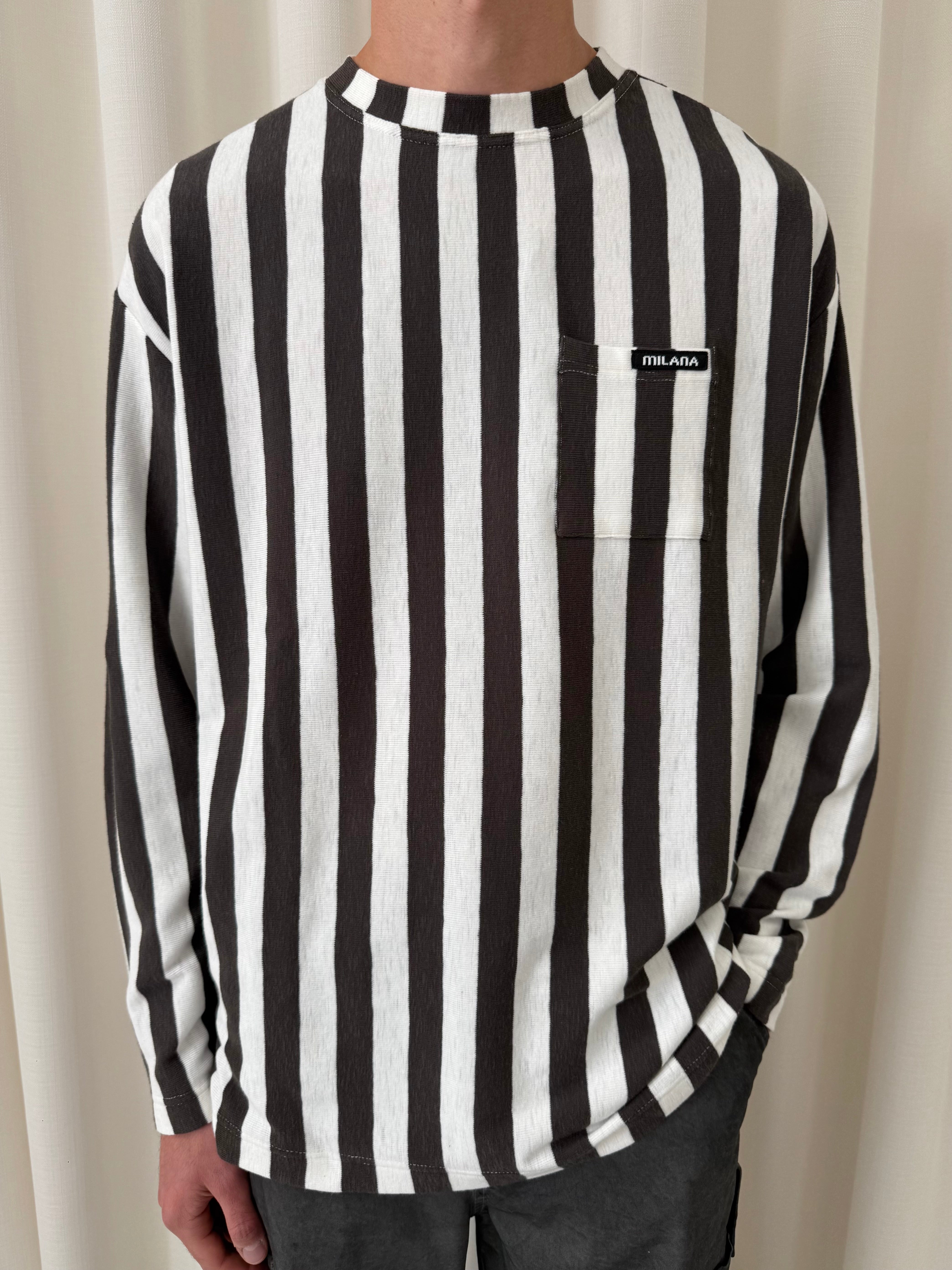 Cream & Charcoal Striped Knitted Long Sleeve.