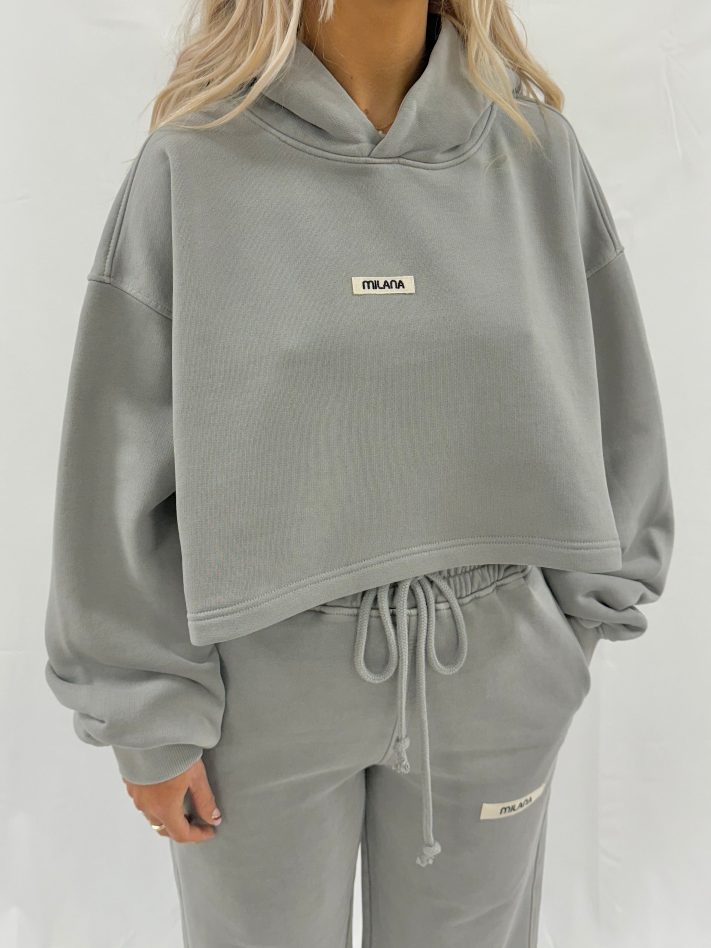 Washed Ash Grey Core Heavyweight Cropped Hoodie.