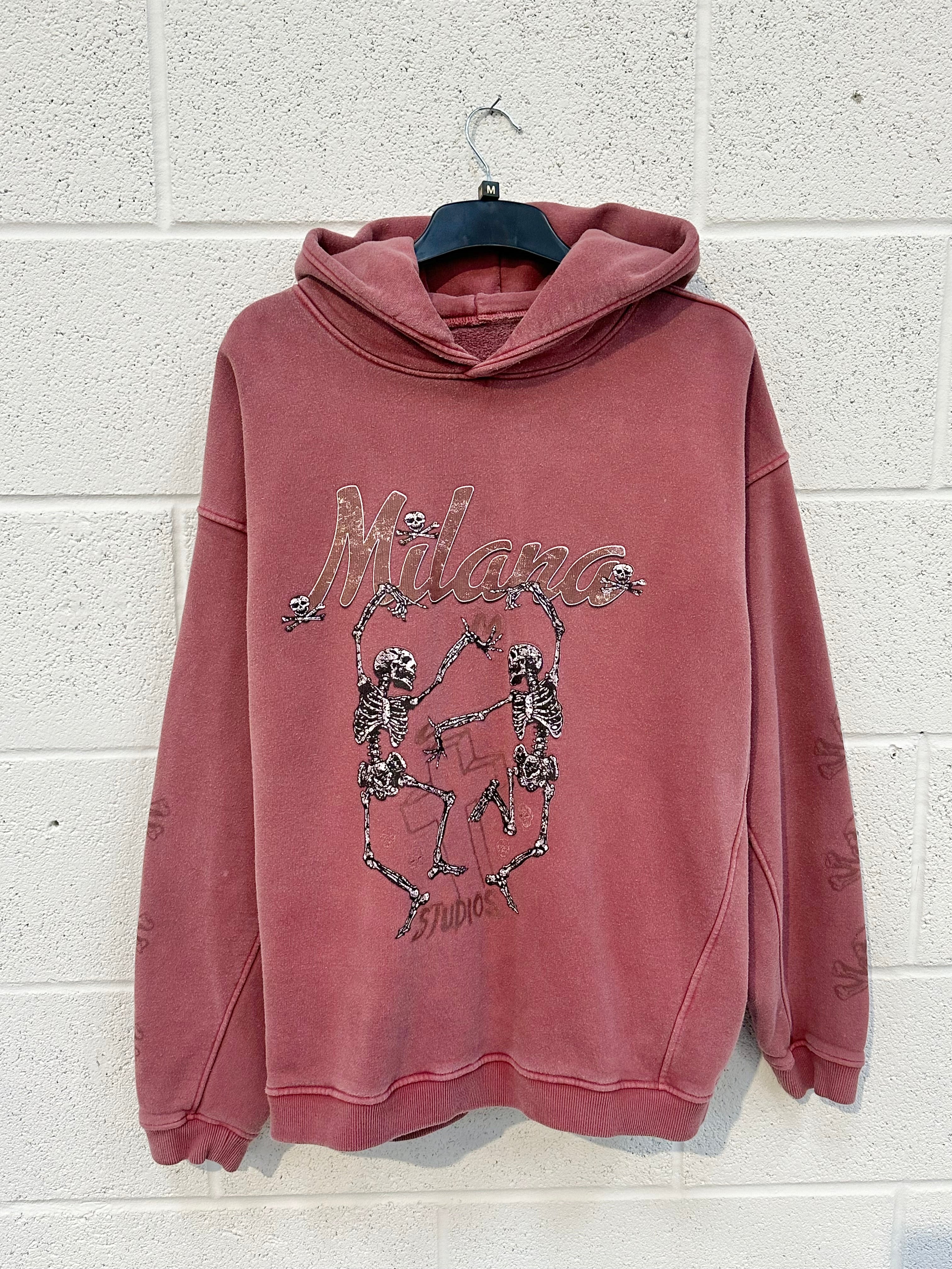 #AA9 Washed Burgundy Skeleton Heavyweight Hoodie.