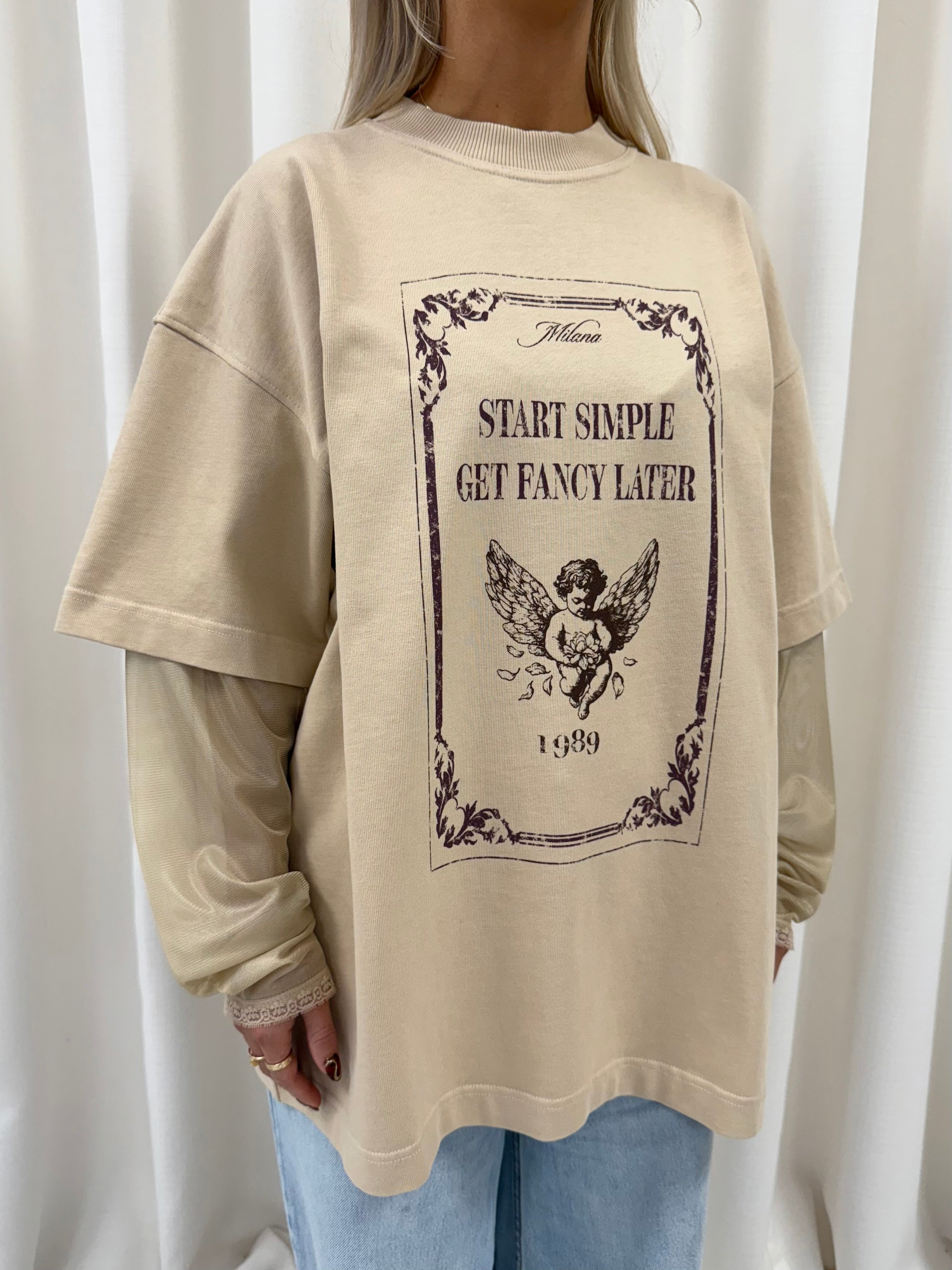 Rum & Raisin Cherub Stamp Mesh Heavyweight Long Sleeve.