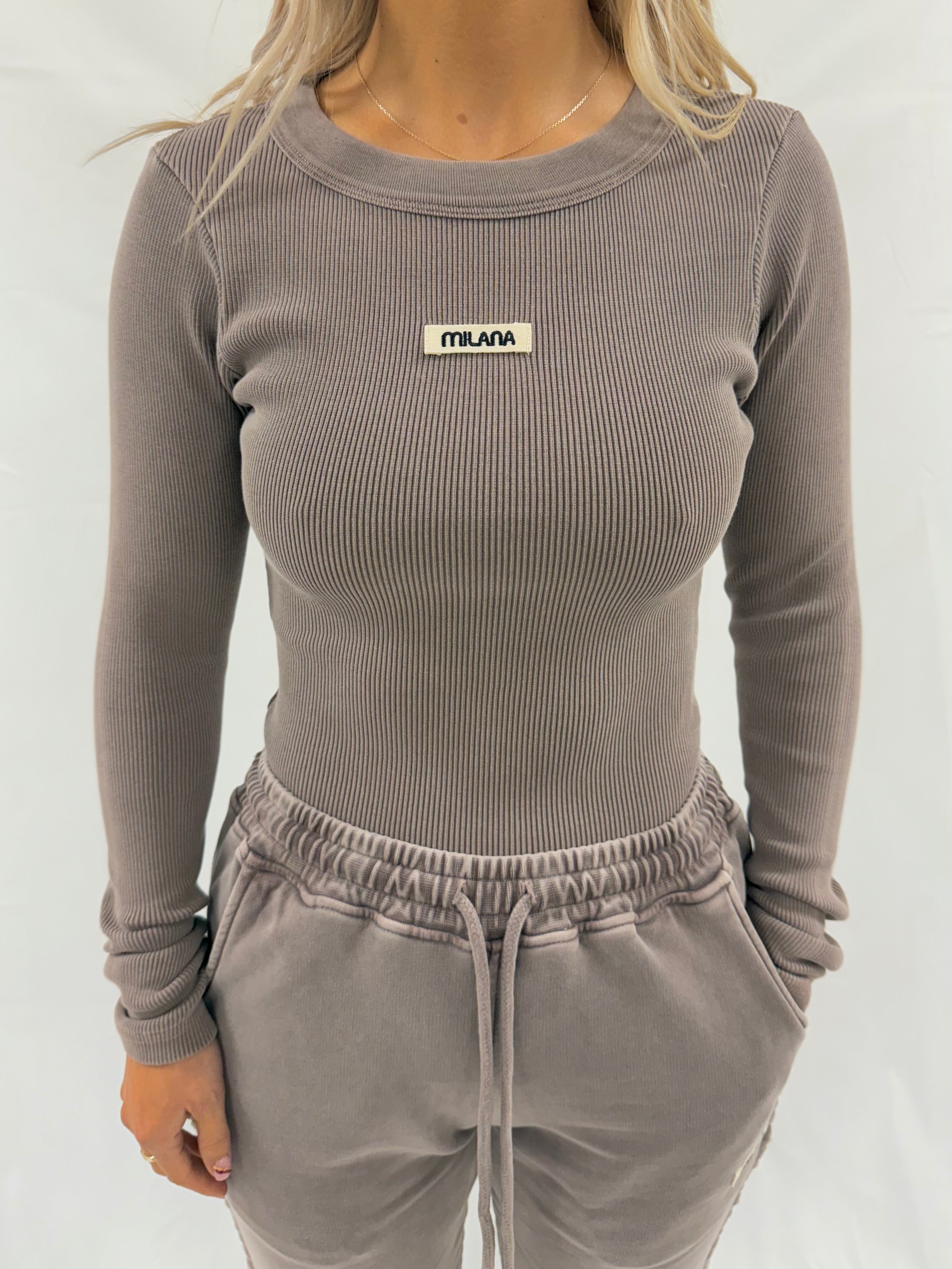 Washed Brown Core Ribbed Long Sleeve.