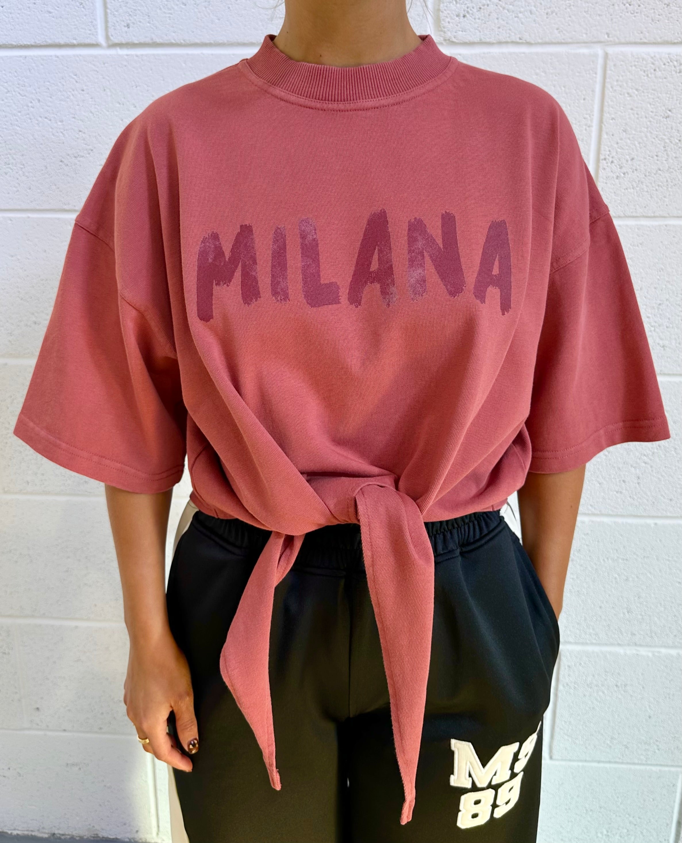 Mauve Paint Tie Cropped Heavyweight T-shirt.