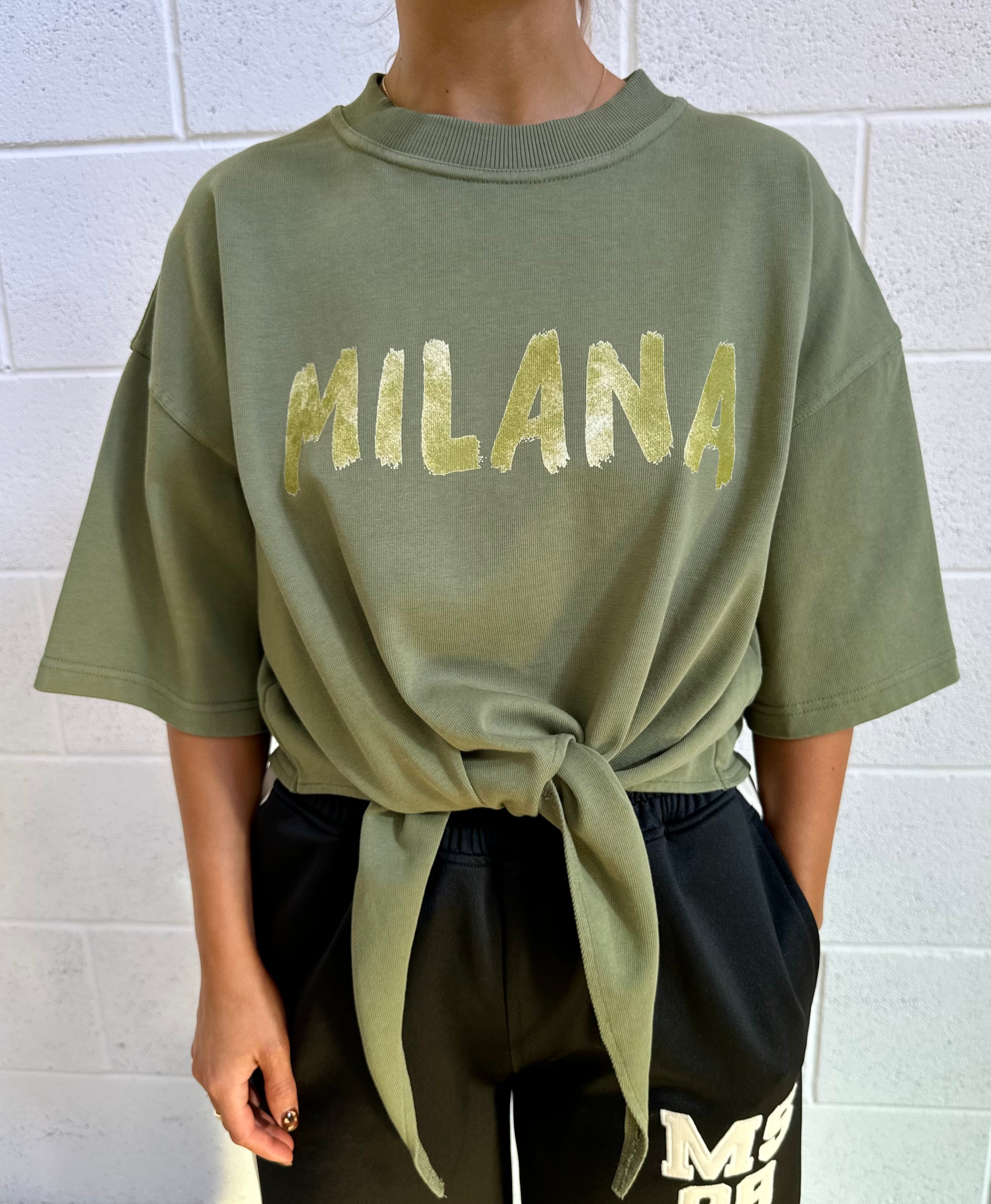 Military Green Paint Tie Cropped Heavyweight T-shirt.