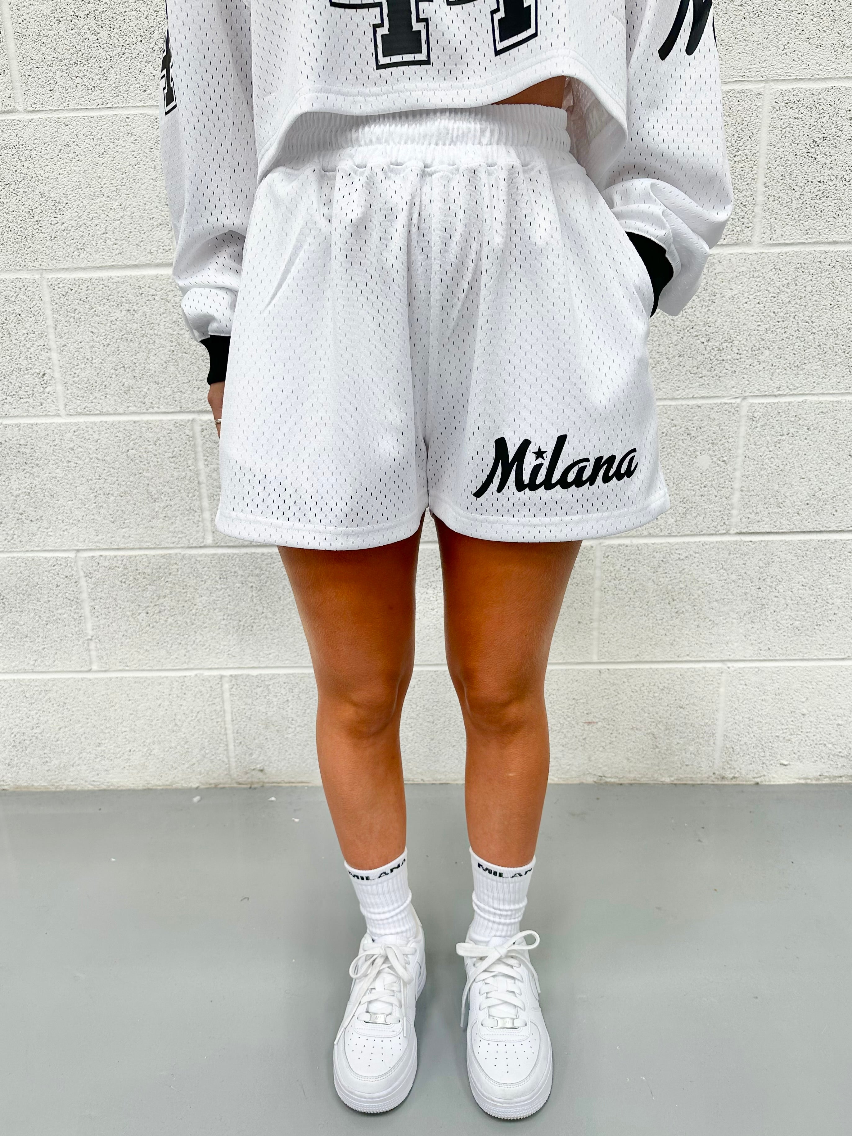 White Mesh Mini Shorts.