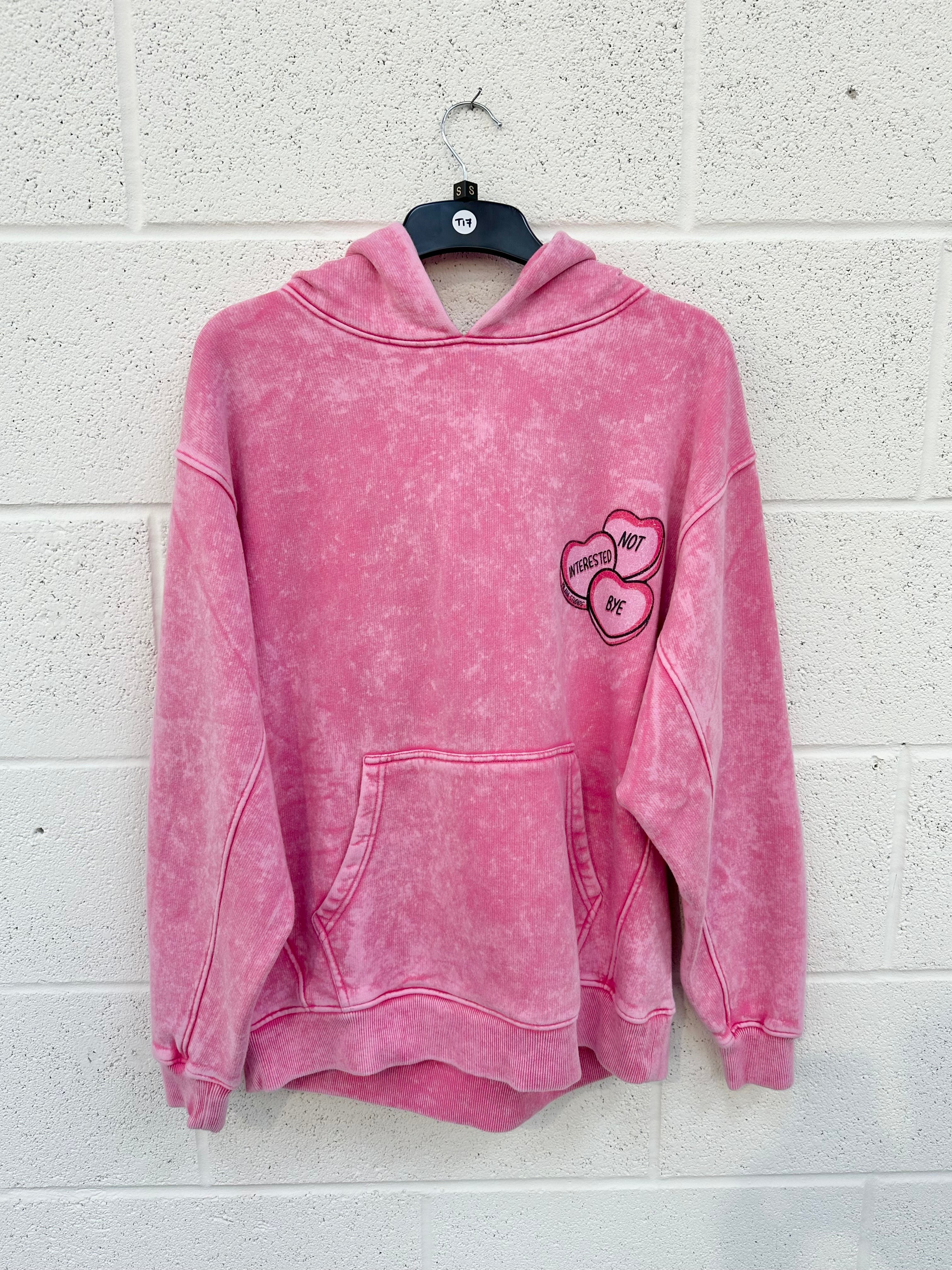 #T17 Washed Pink Hearts Heavyweight Hoodie.