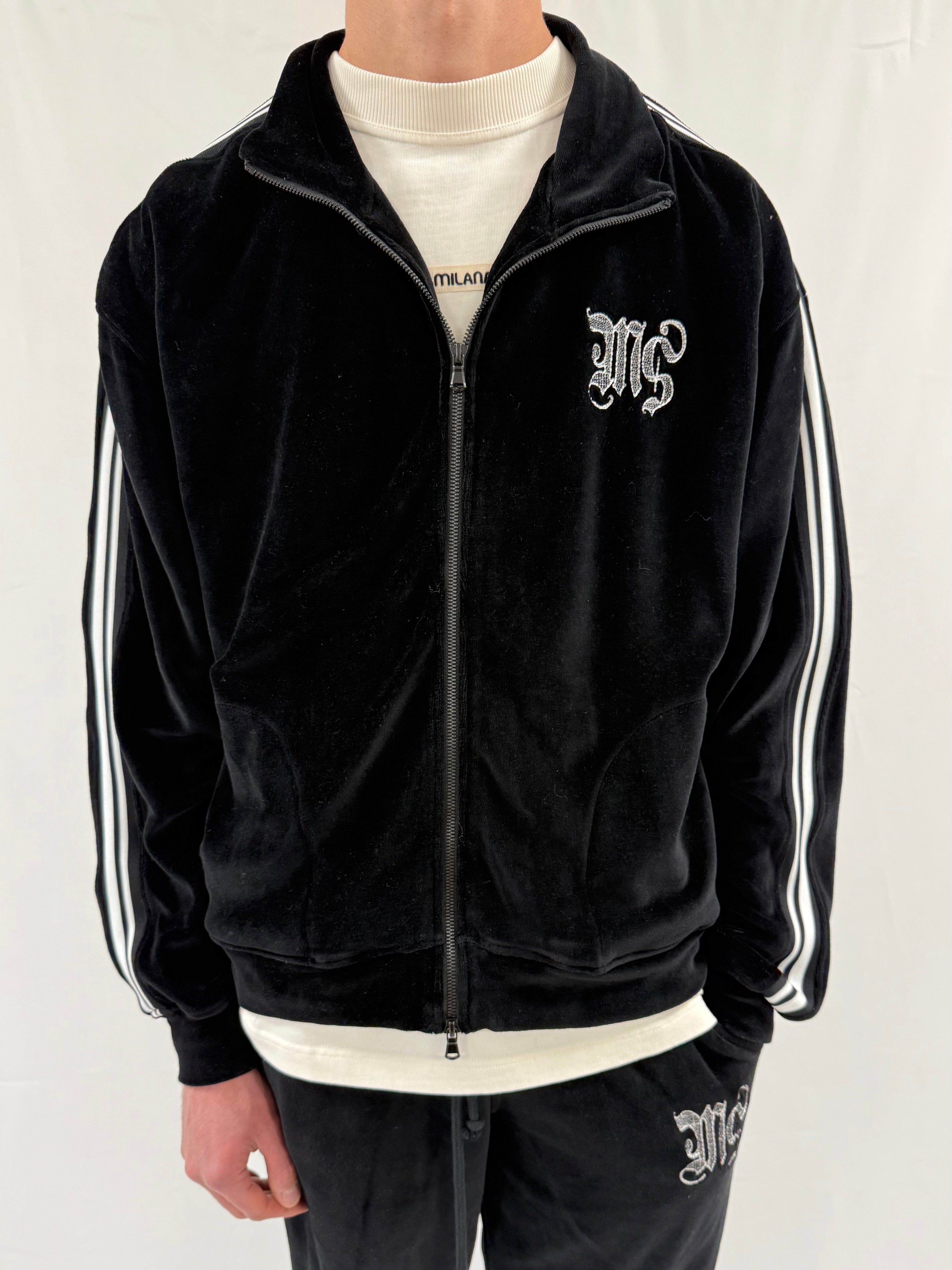 Black Velour Zip Jacket.