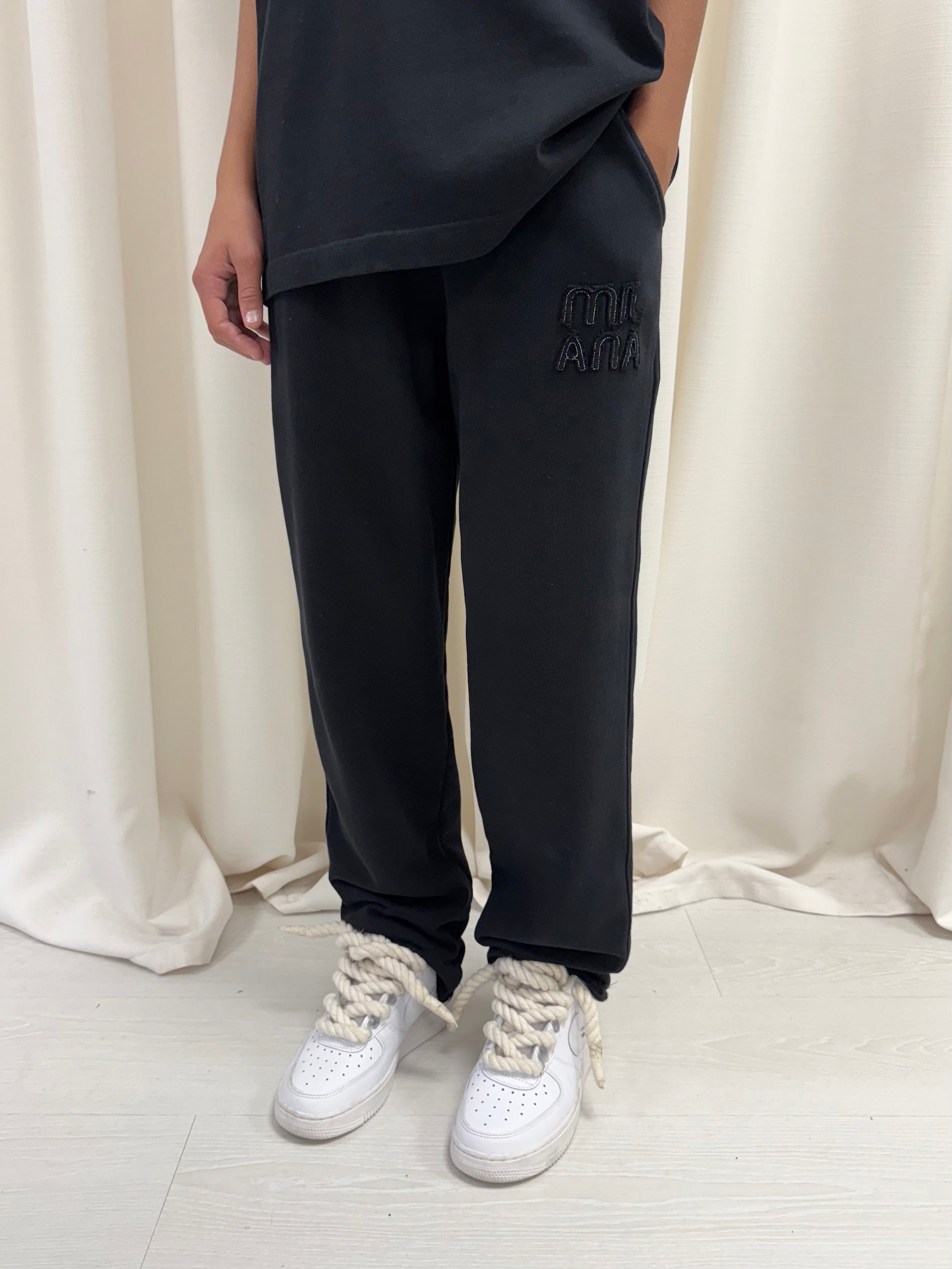 Black Appliqué Kids Relaxed Sweatpants.