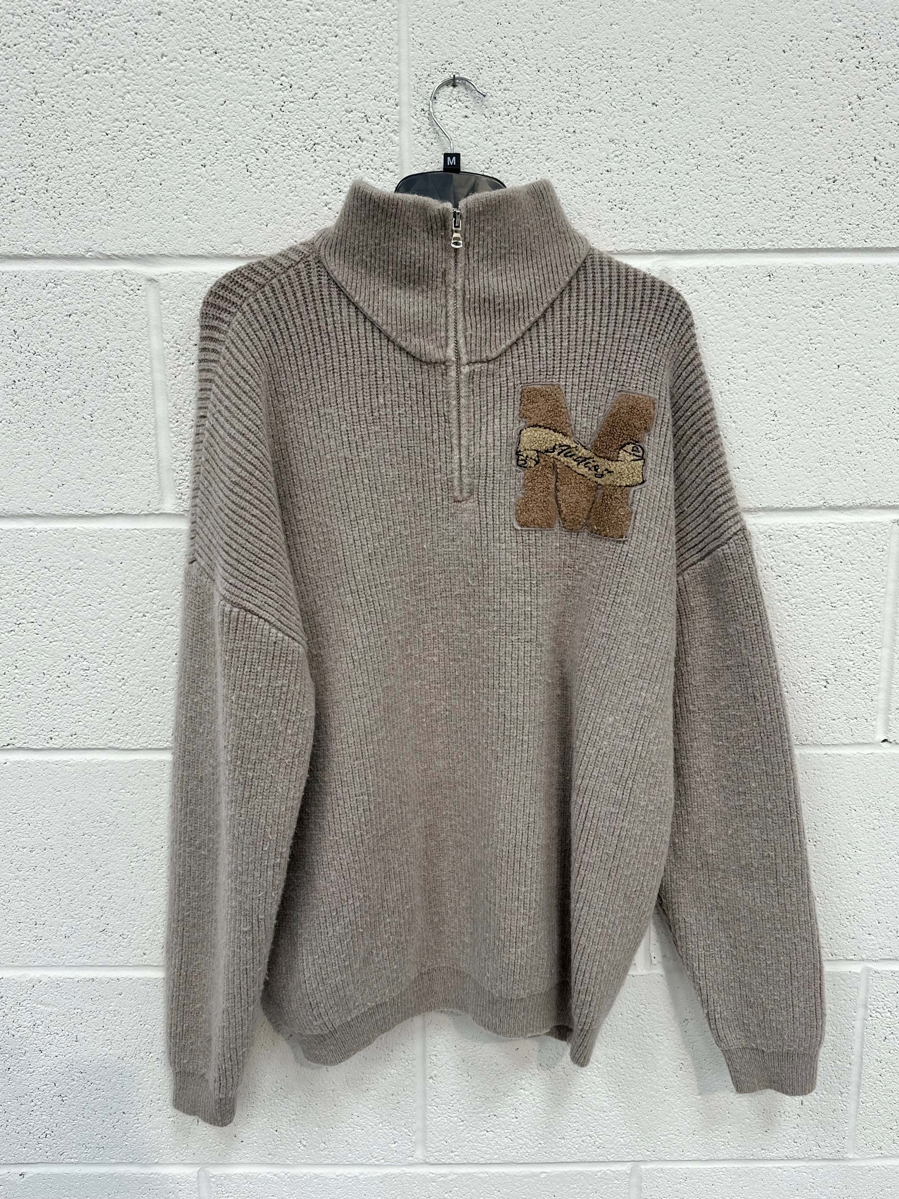 #N13 Washed Taupe Knitted Zip Up.