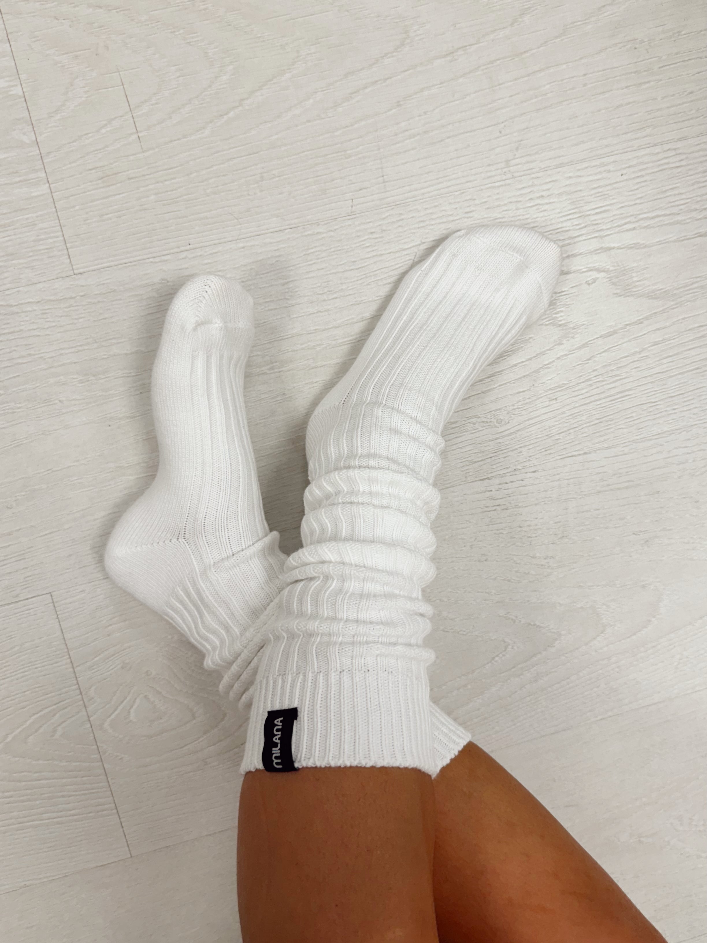 Cream Knit Scrunch Socks.