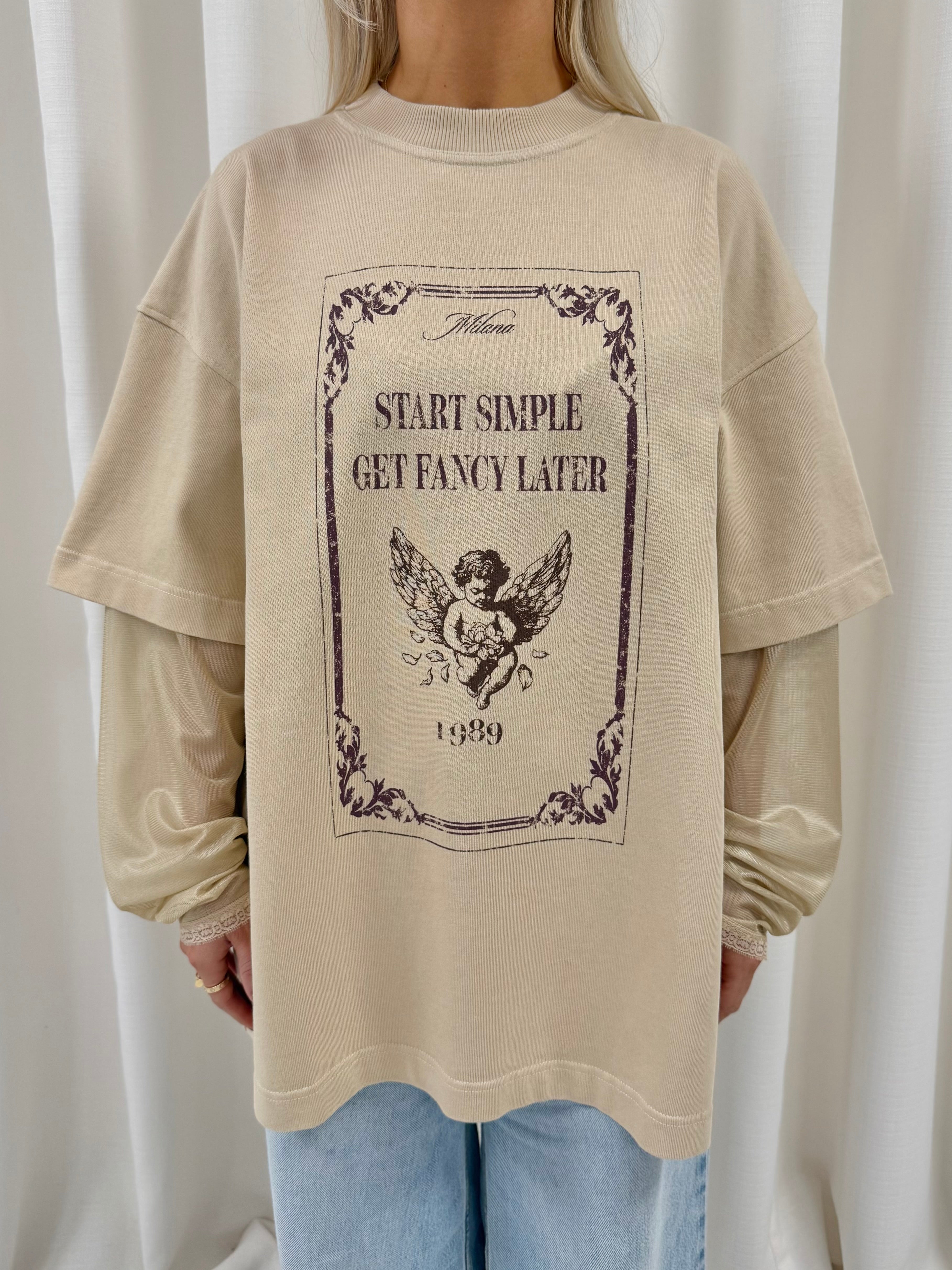Rum & Raisin Cherub Stamp Mesh Heavyweight Long Sleeve.