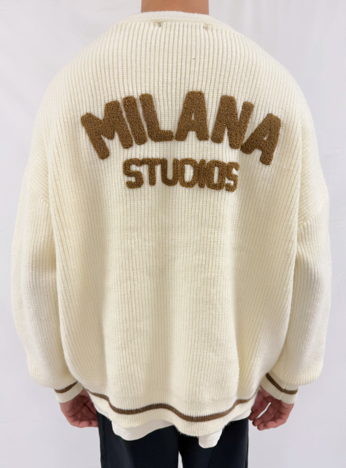 Cream MS Heavyweight Knitted Cardigan.