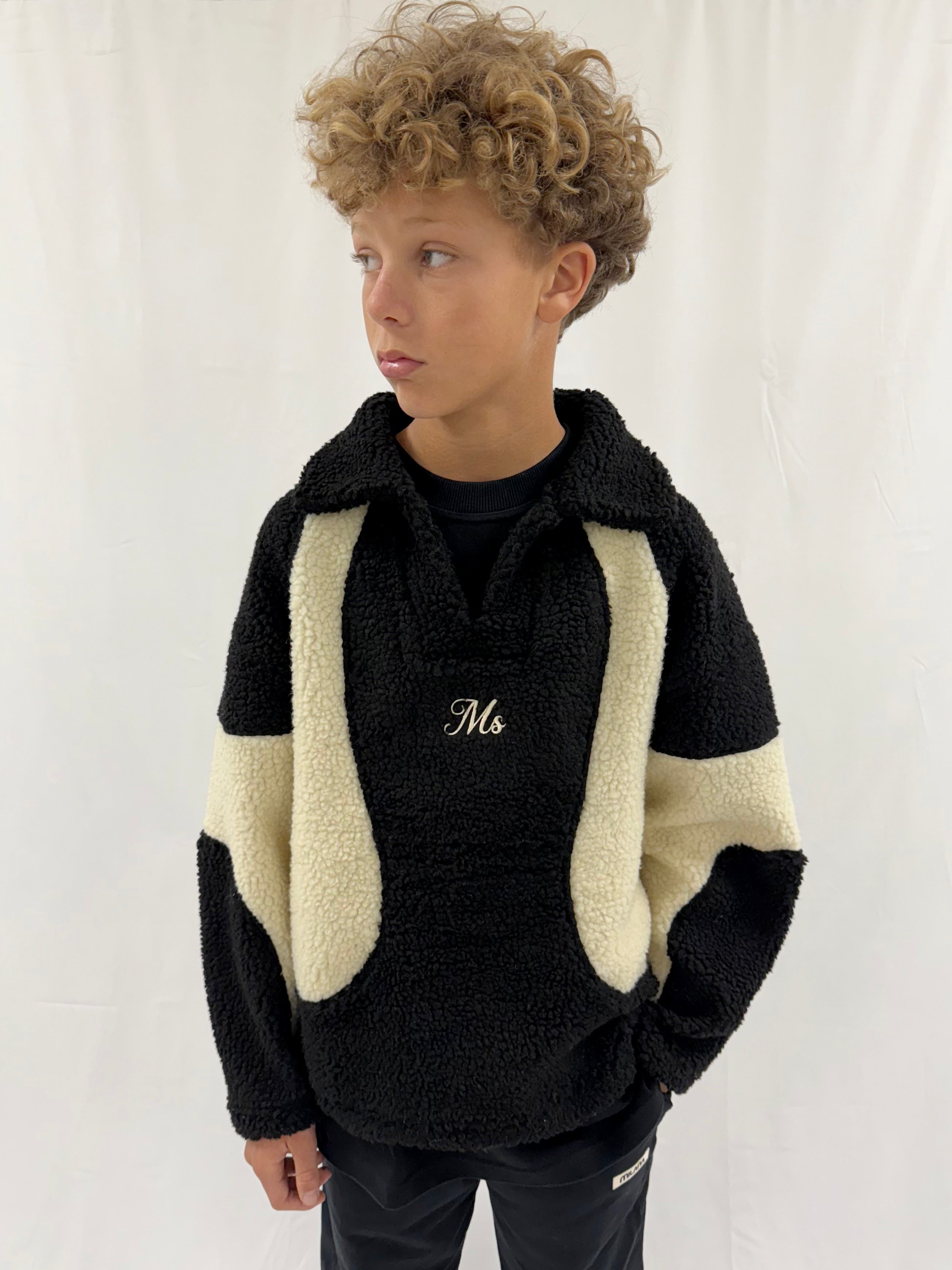 Beige & Black V Collar Kids Fleece.