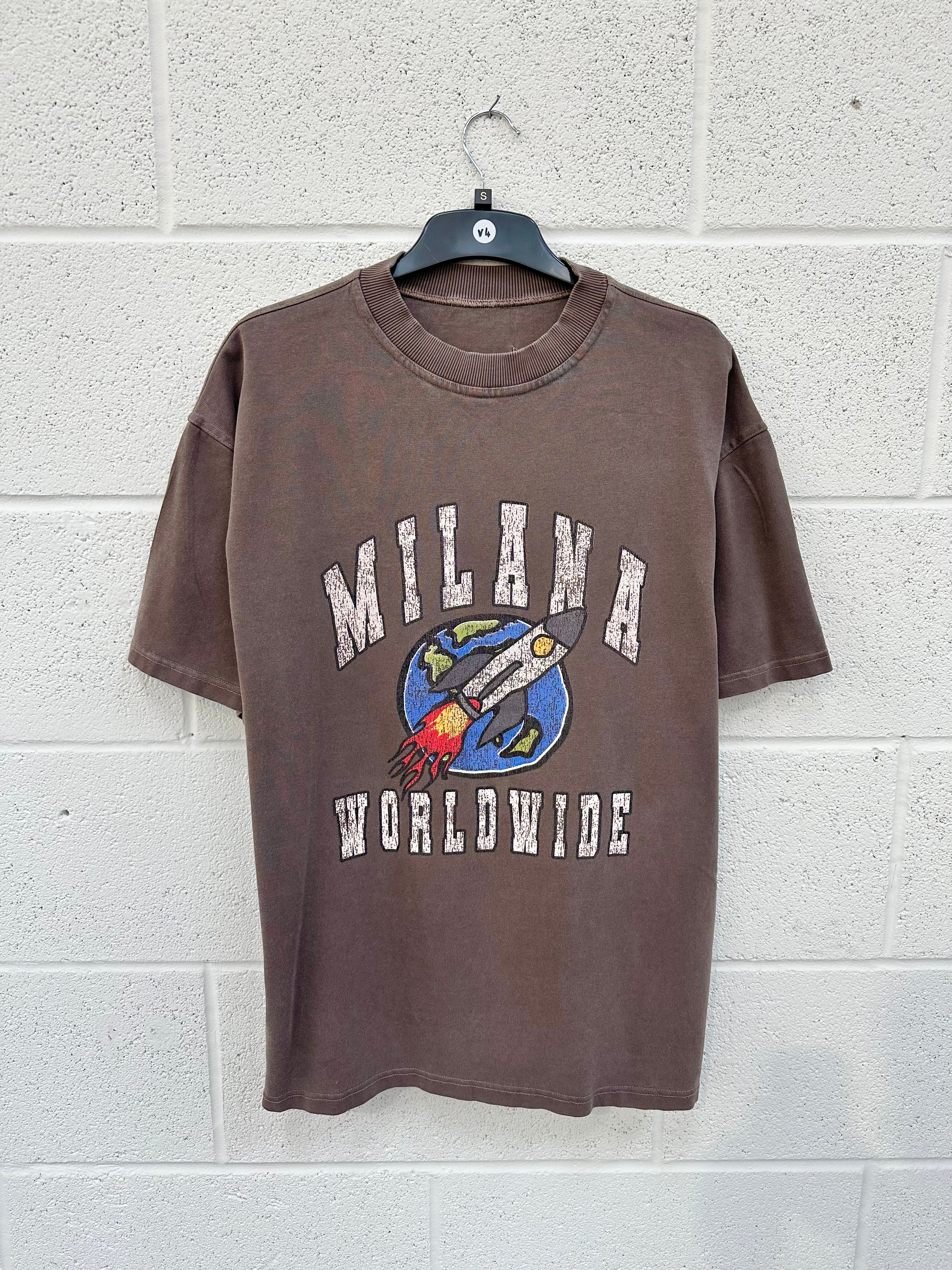 #V4 Washed Brown Space Heavyweight T-shirt.