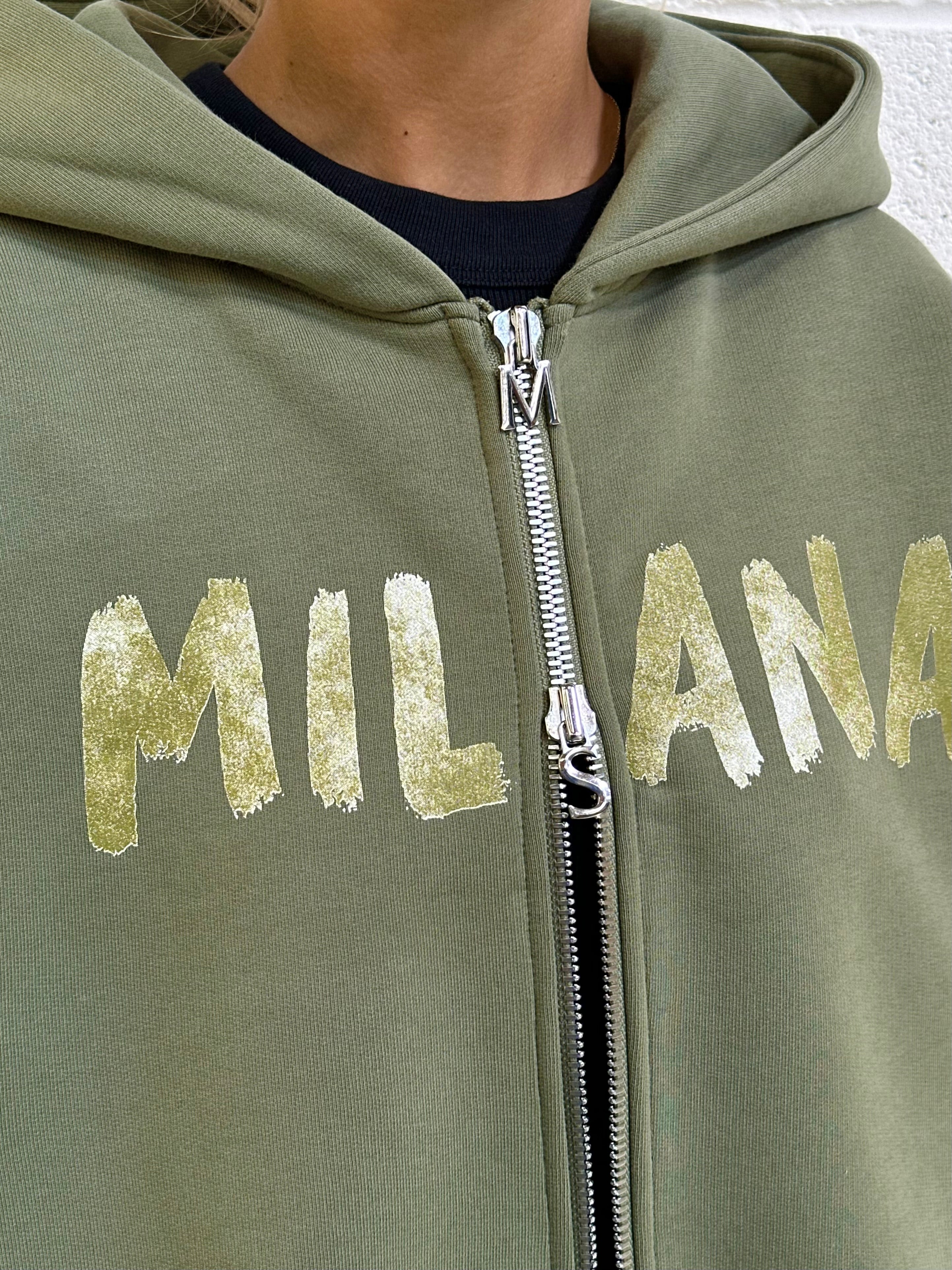 Military Green Paint Cropped Heavyweight Zip Hoodie.