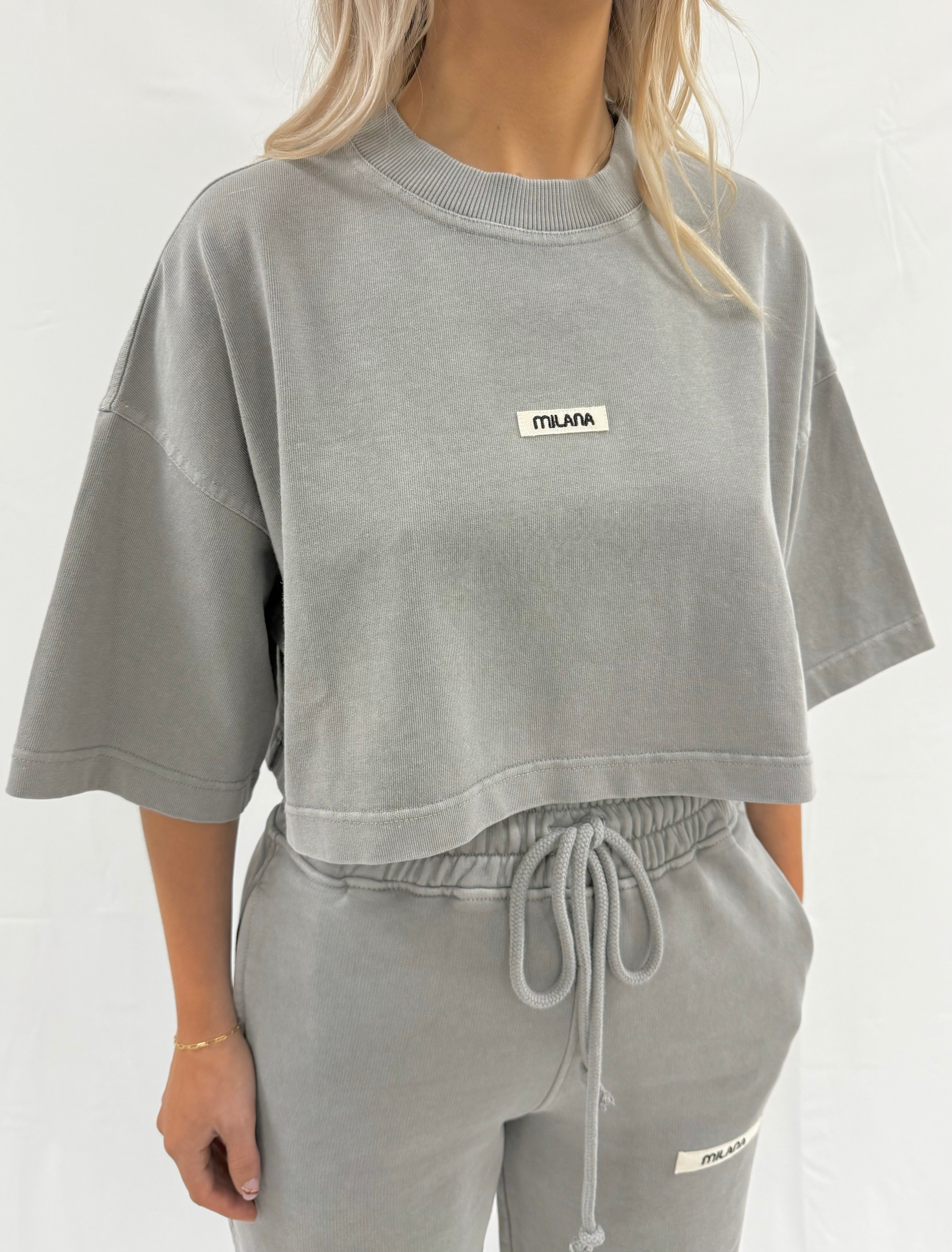 Washed Ash Grey Core Heavyweight Cropped T-shirt.