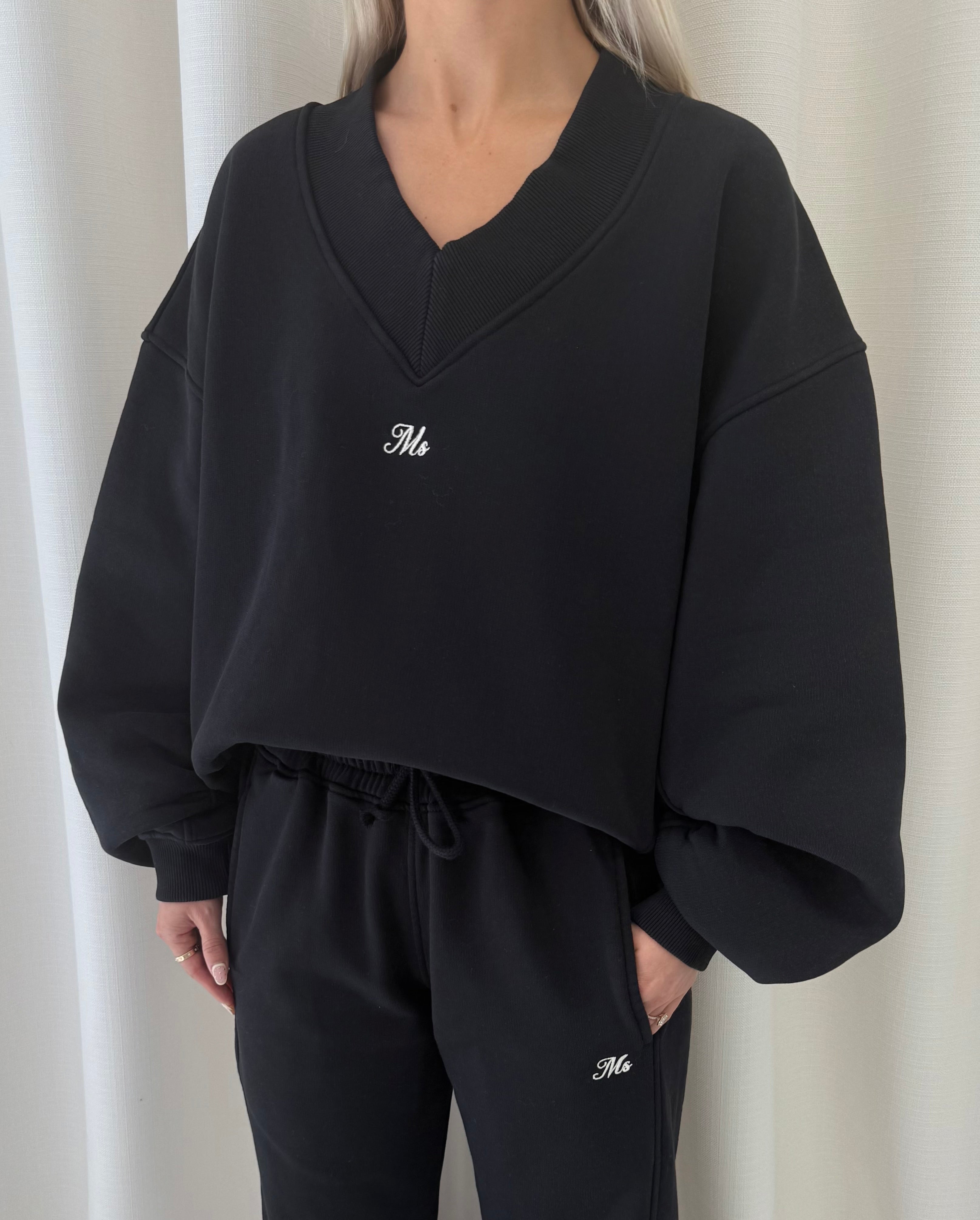 Black V Neck Sweatshirt.