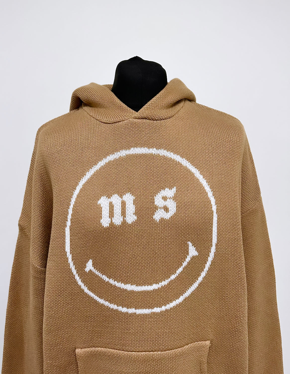 Camel Smiley Heavyweight Knit Hoodie.