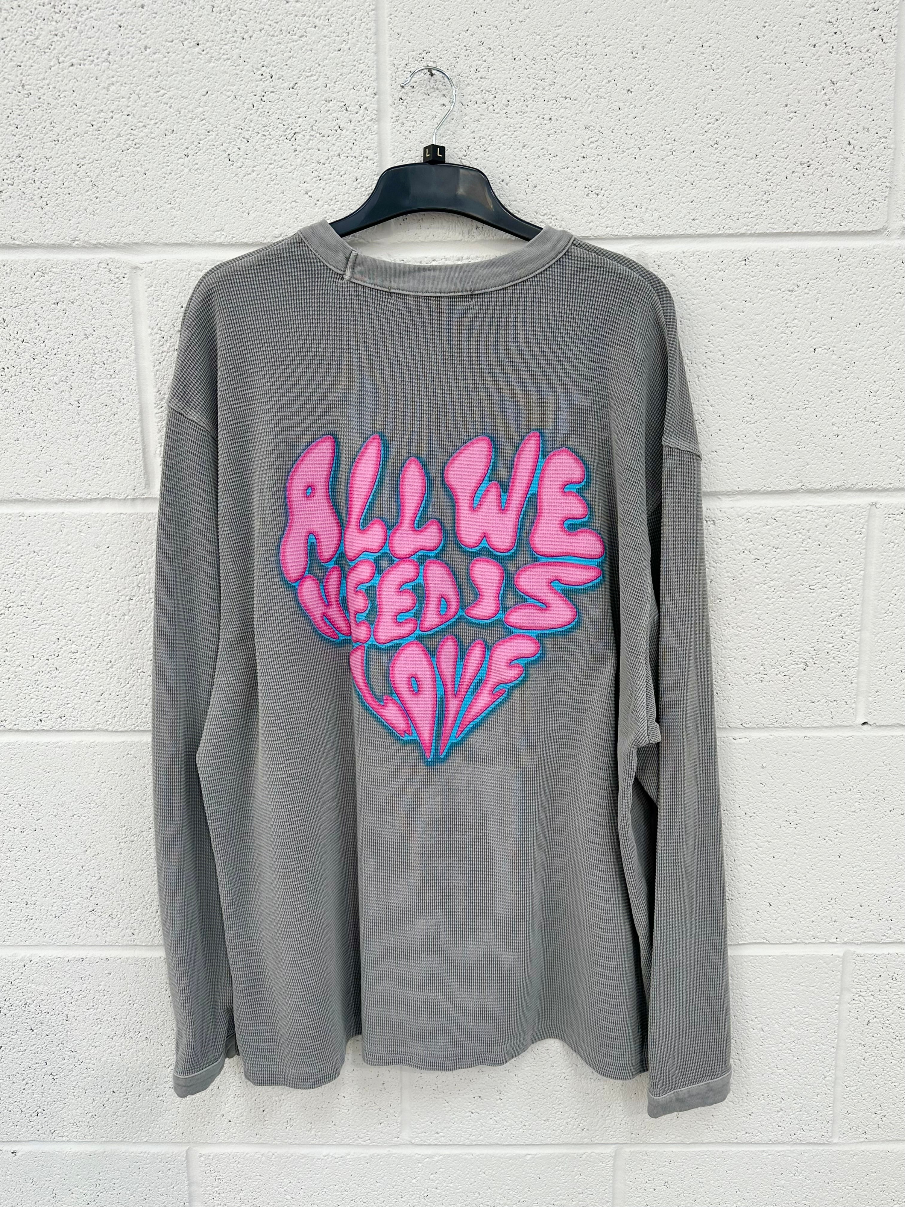 #H6 Washed Grey Waffle Heavyweight Long Sleeve.