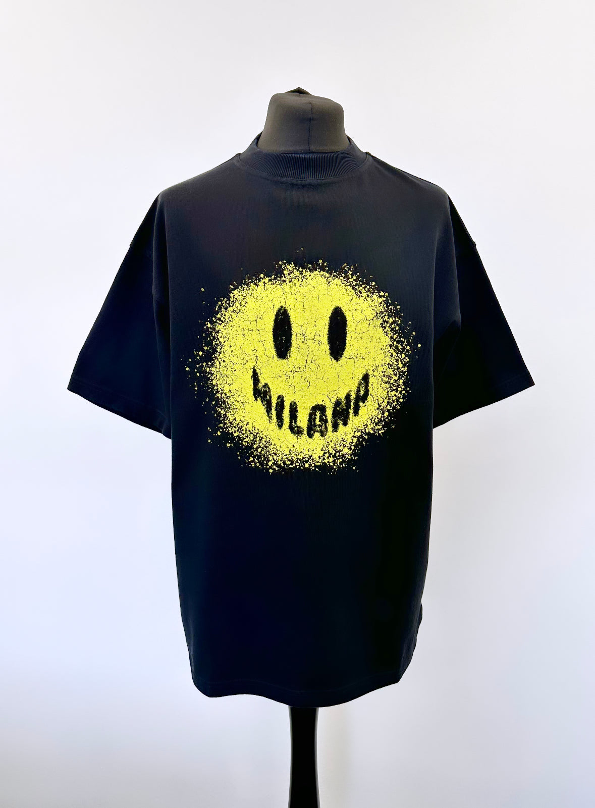 Black Splatter Smiley Heavyweight T-shirt.
