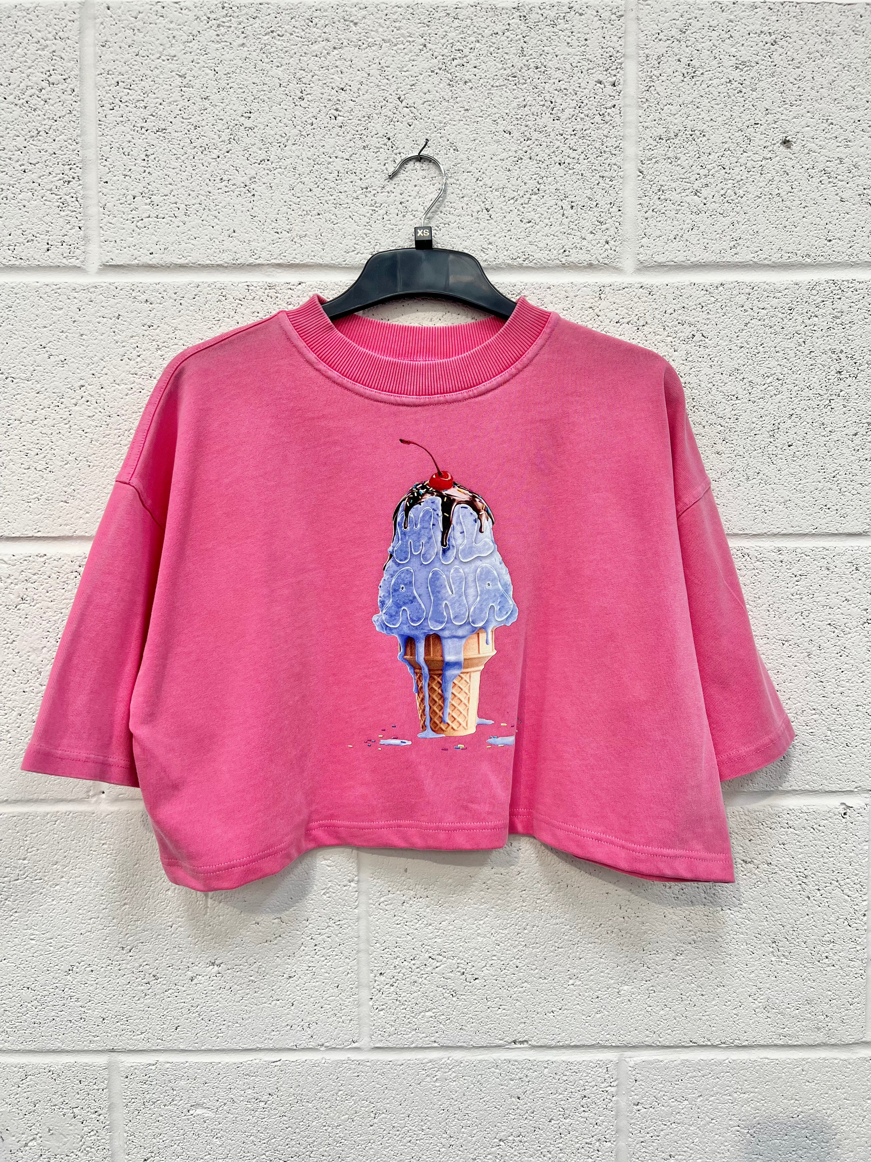 #CC35 Pink Ice Cream Cropped Heavyweight T-shirt.