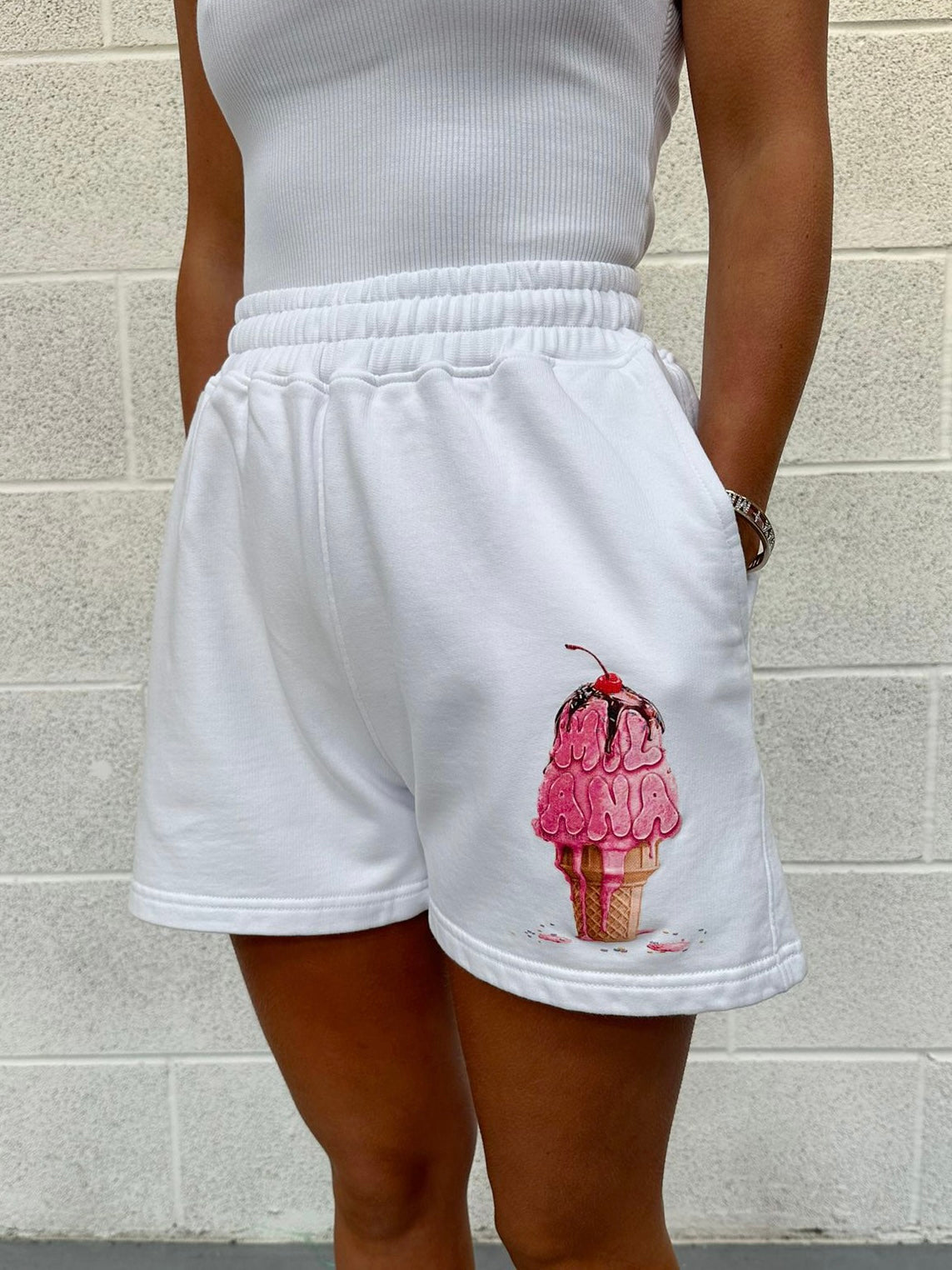 White Ice Cream Mini Shorts.