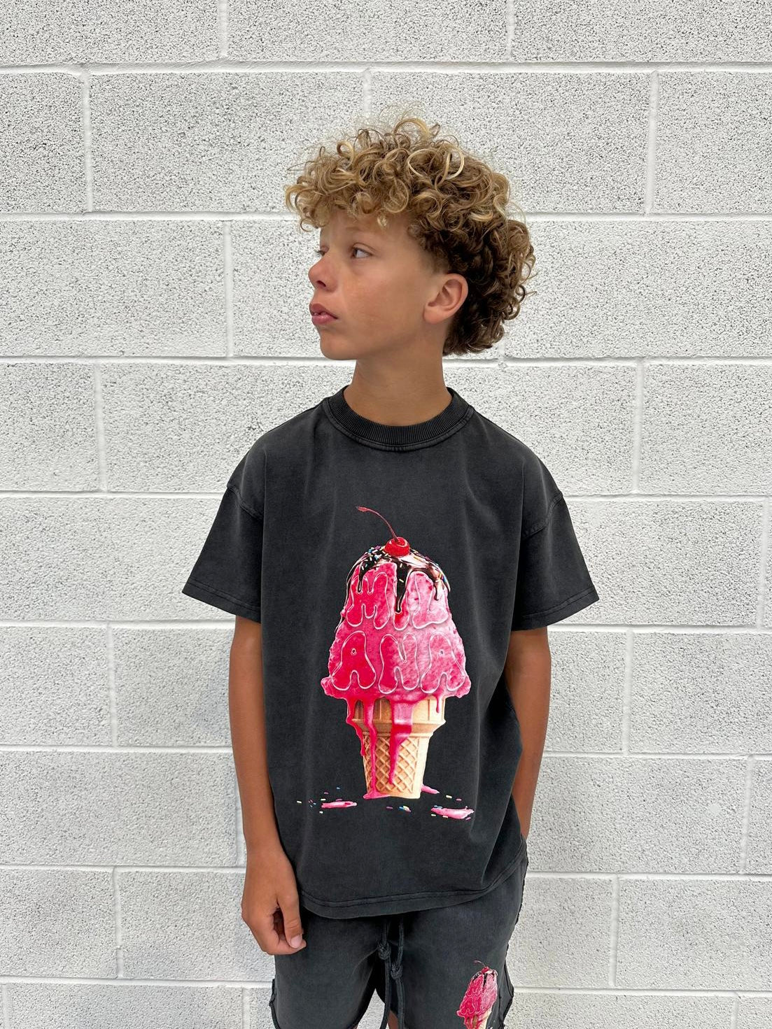 Washed Black Ice Cream Kids T-shirt.