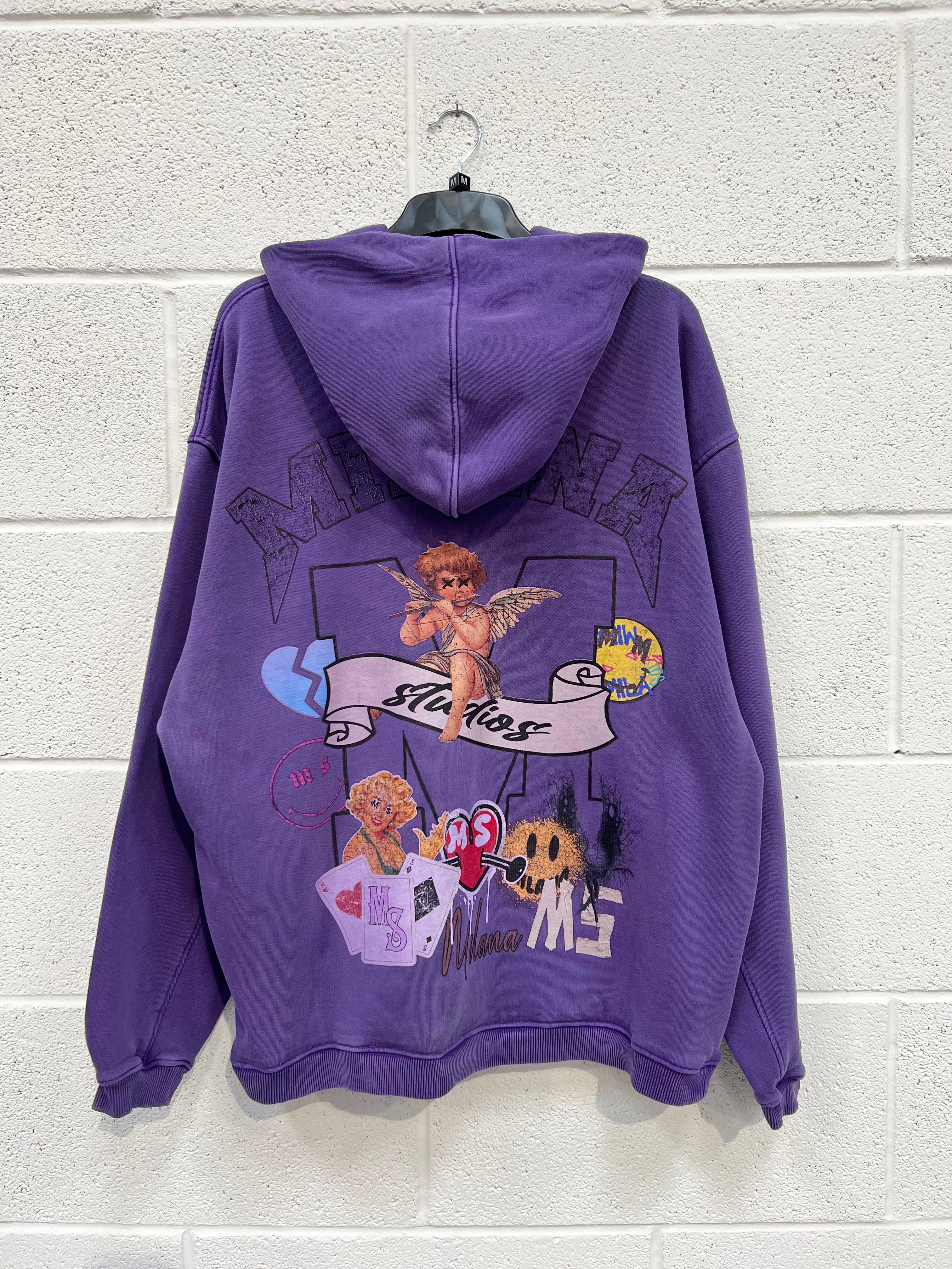 #Q8 Washed Purple Graphic Heavyweight Hoodie.