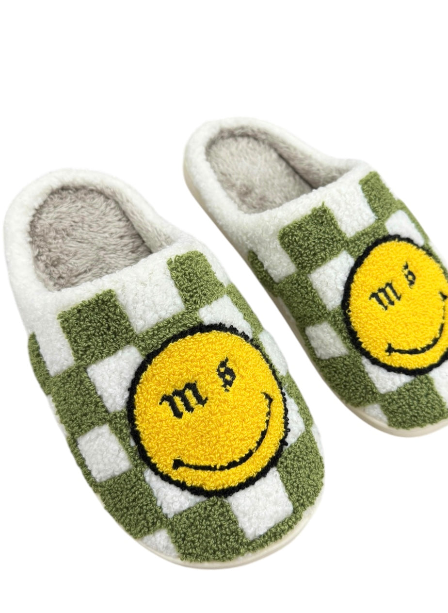 Khaki Check Smiley Slippers.