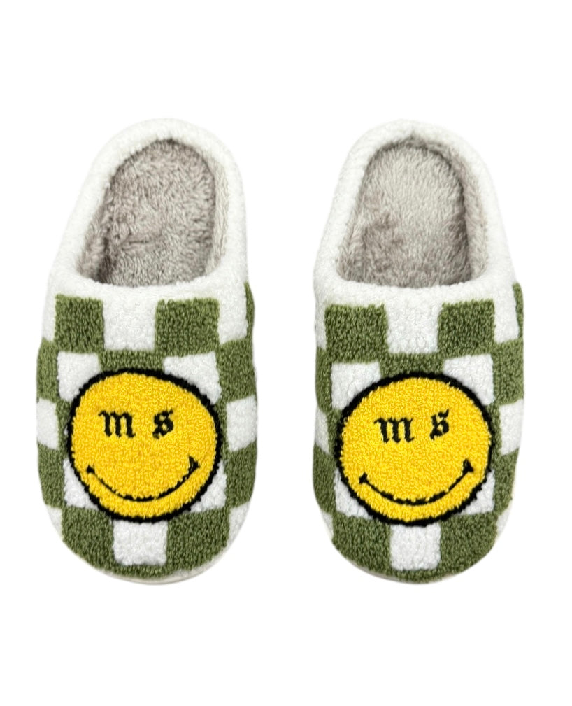 Khaki Check Smiley Slippers.