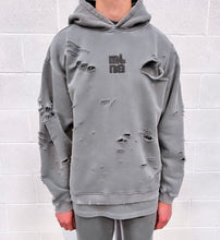 Load image into Gallery viewer, Washed Charcoal Heavyweight Distressed Hoodie.