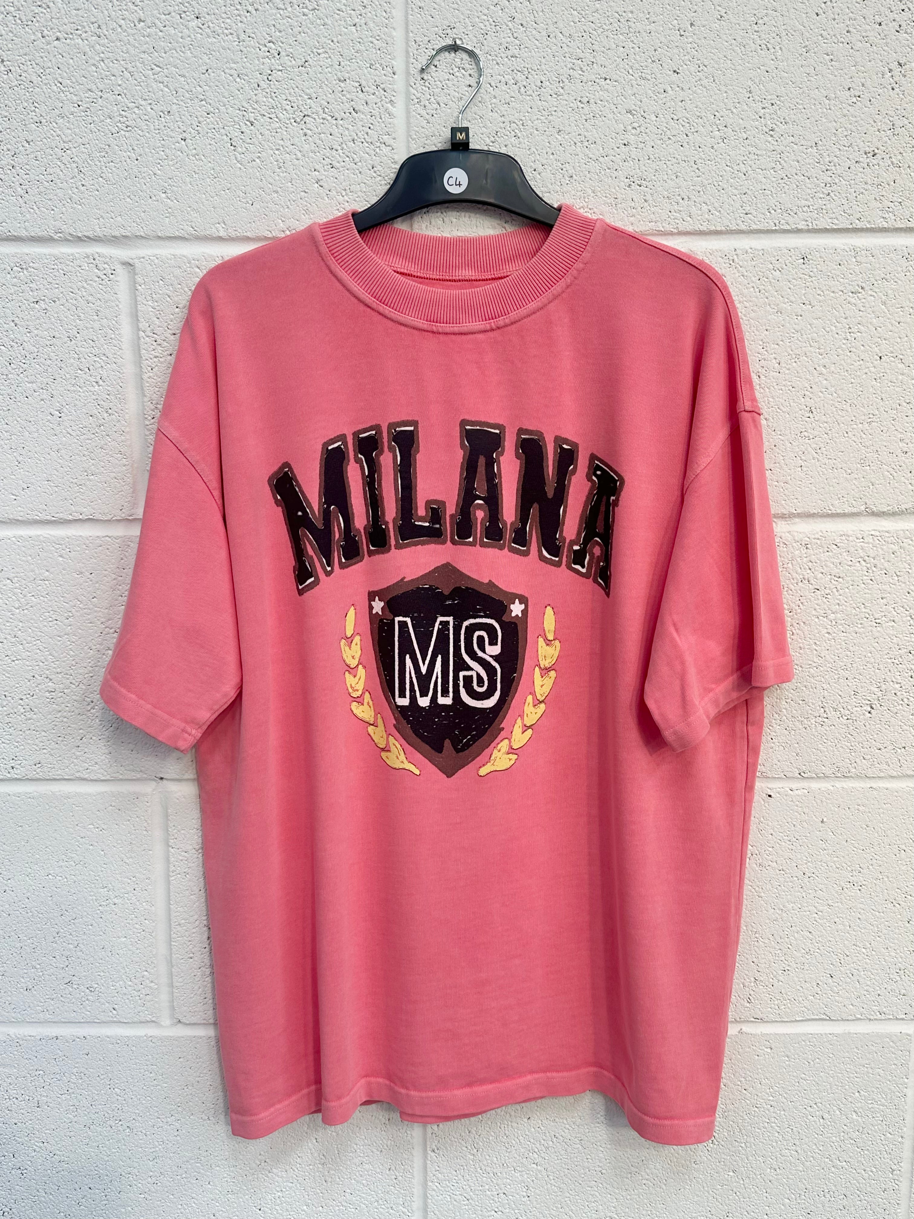 #C4 Powder Pink Crest Heavyweight T-shirt.