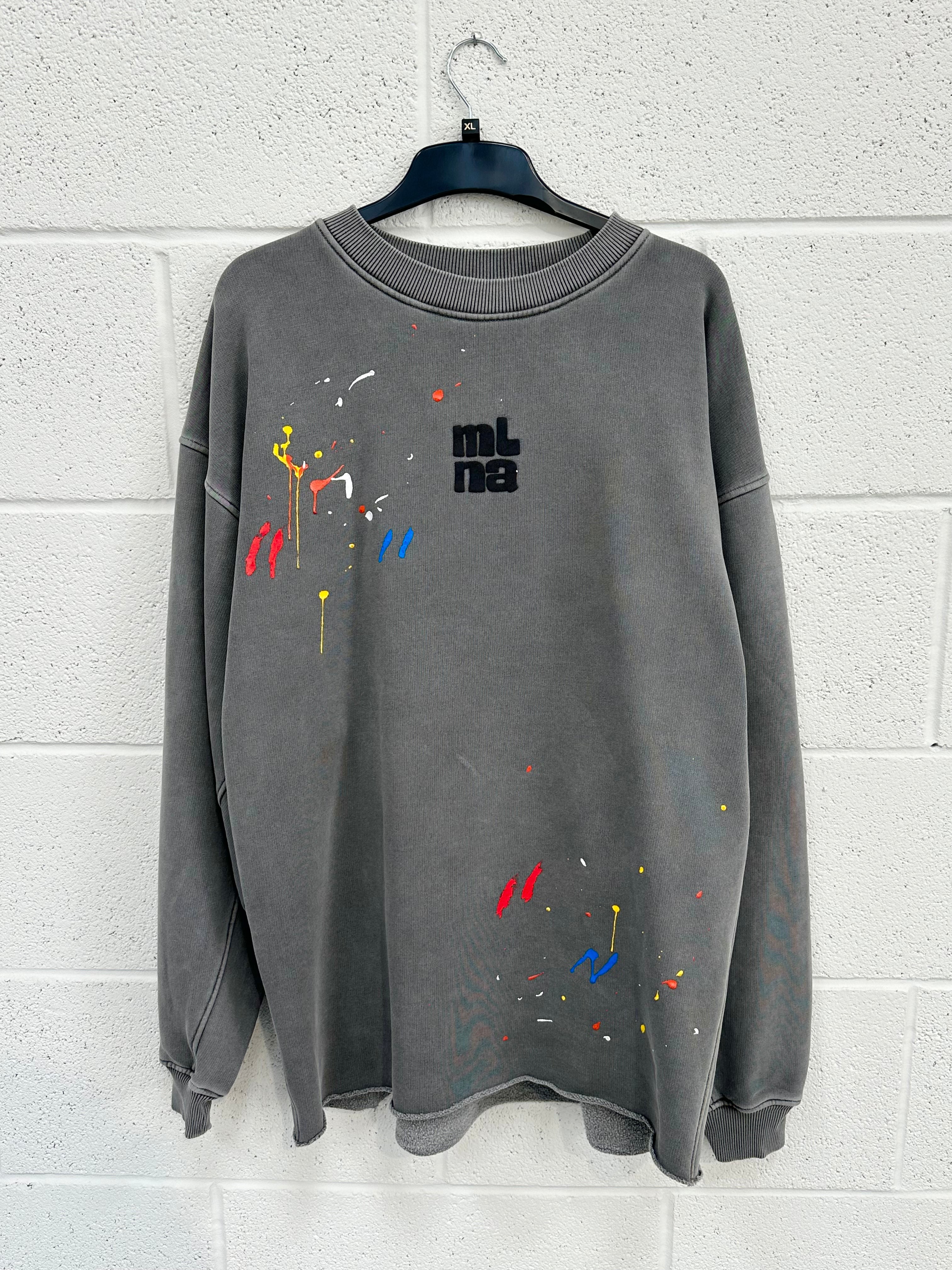 #A6 Washed Charcoal Bubble Splatter Heavyweight Sweatshirt.