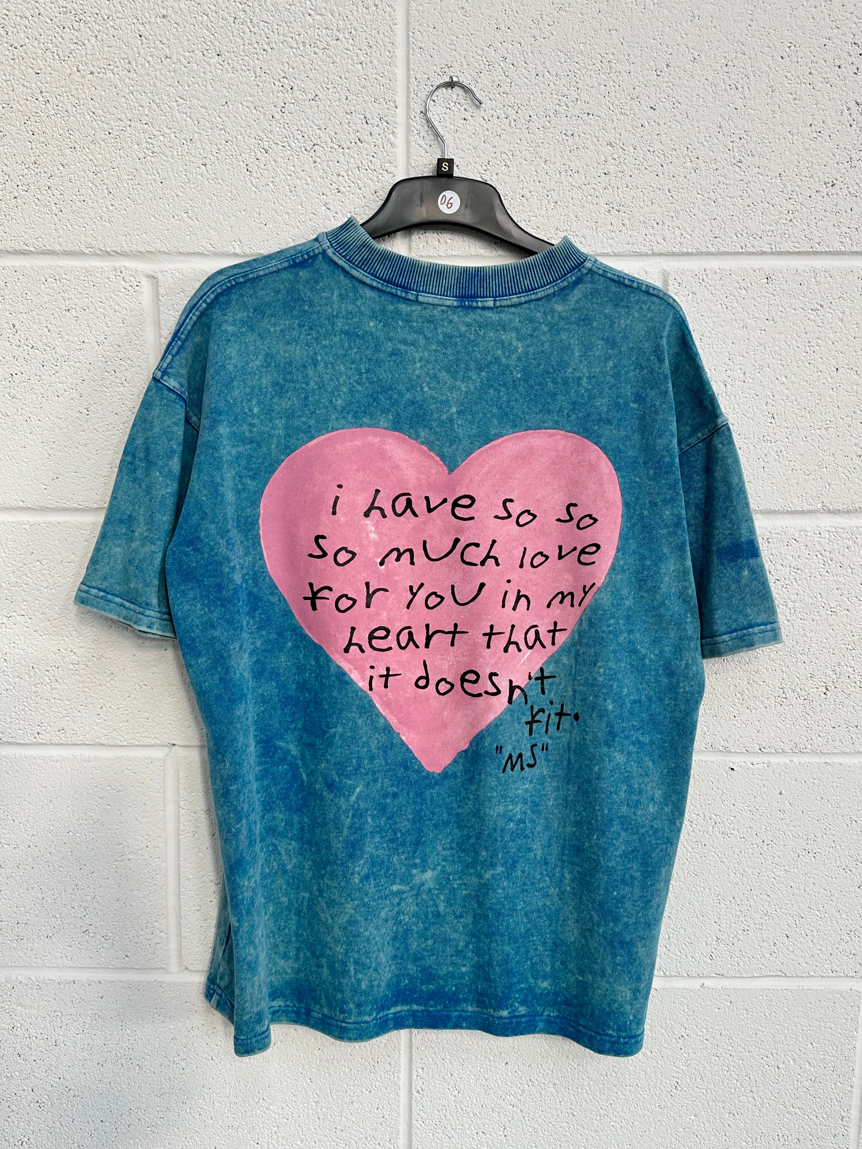 #D6 Blue Acid Wash Heart Heavyweight T-shirt.