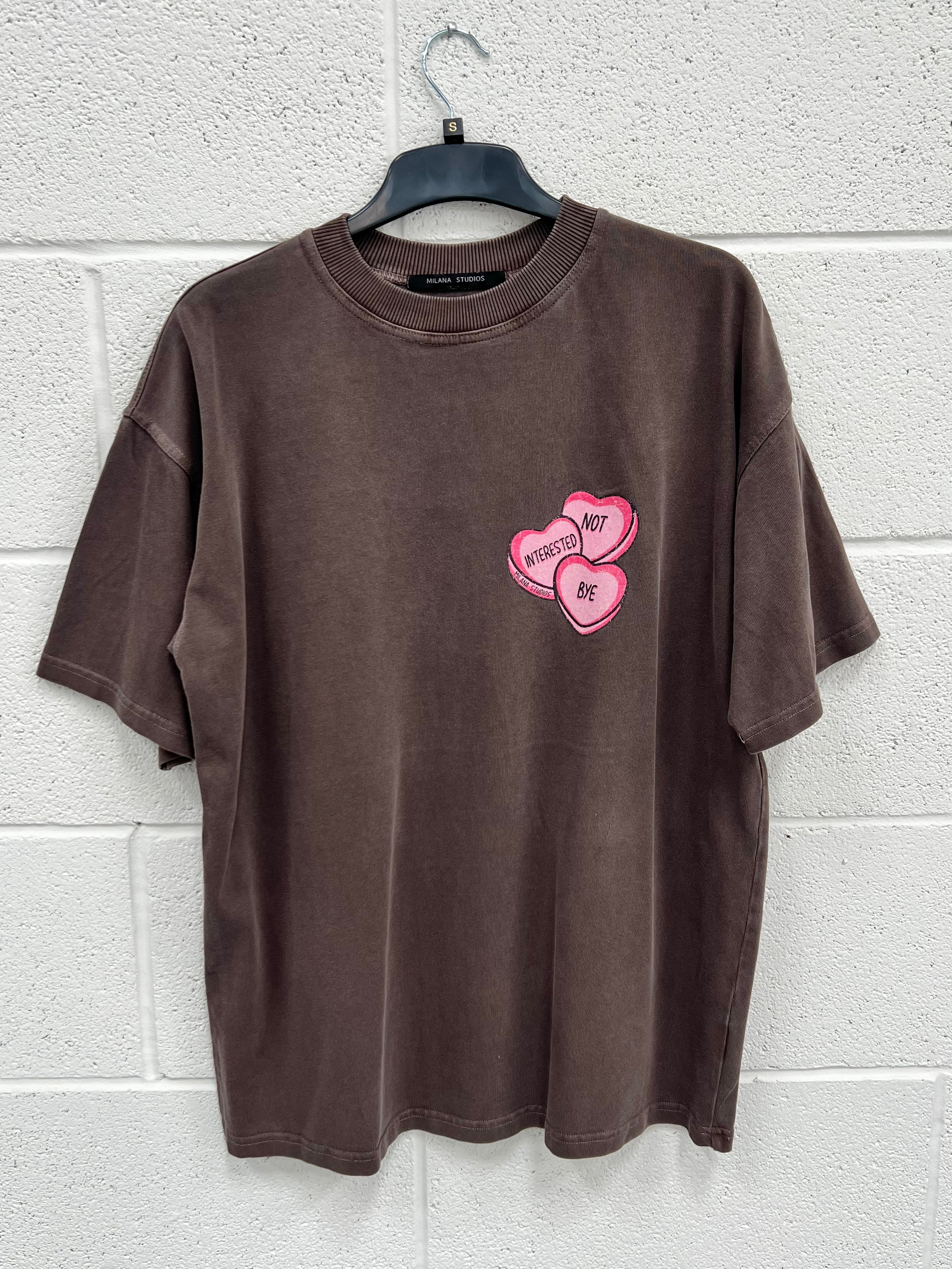 #B21 Washed Brown Hearts Heavyweight T-shirt.