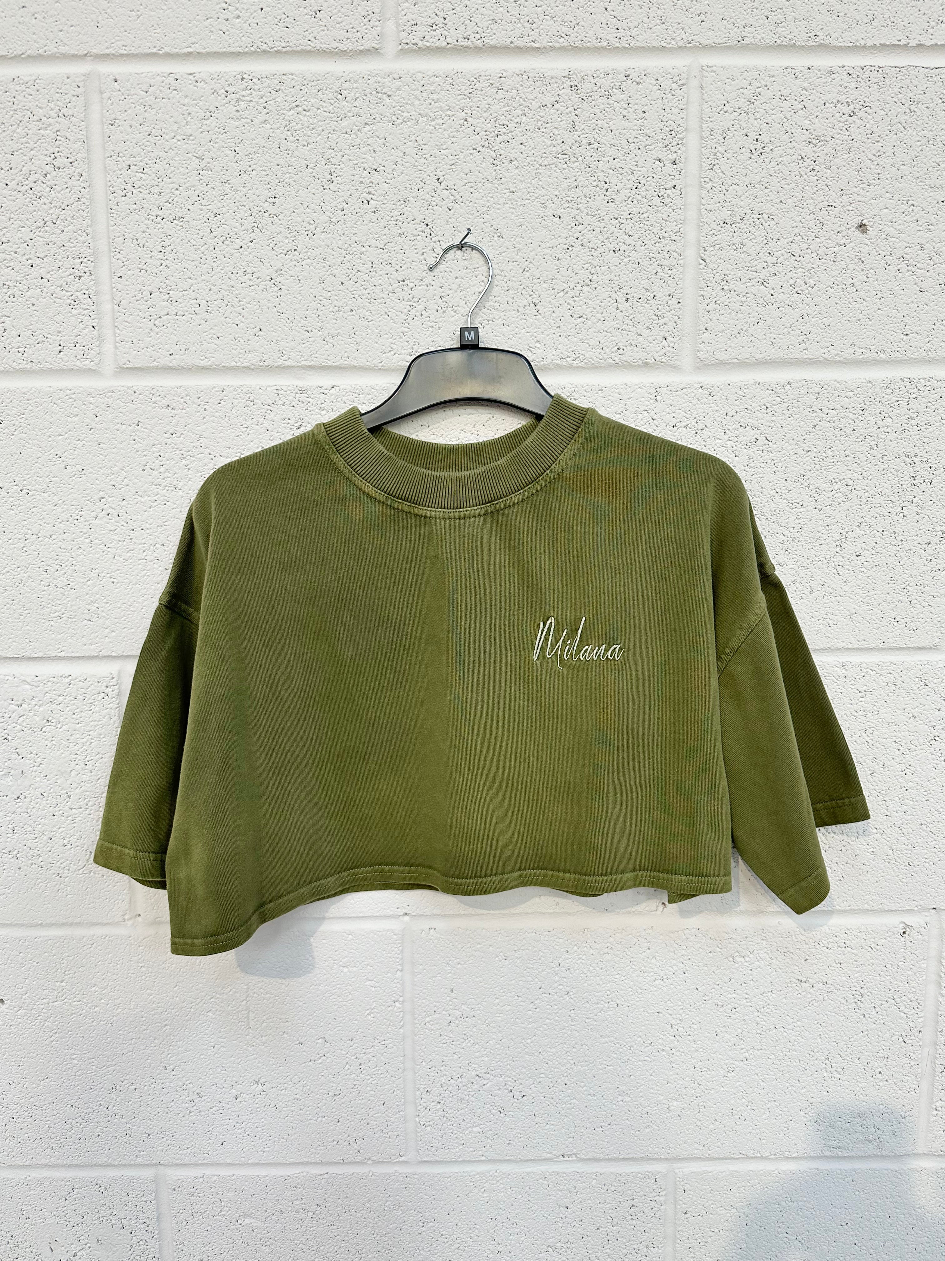 #K9 Washed Green Cropped Heavyweight T-shirt.