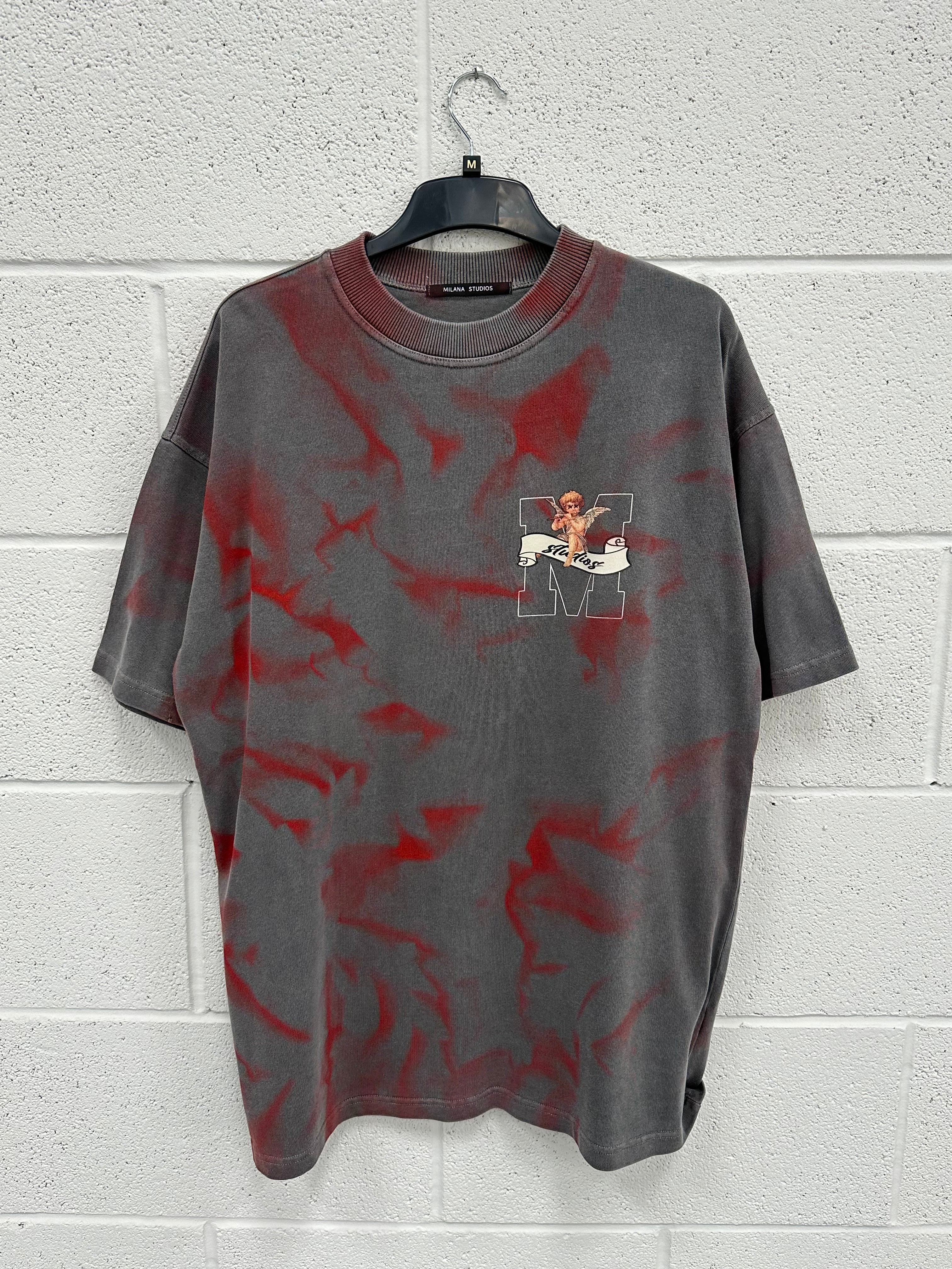 #B10 Washed Charcoal Graphic Paint Effect Heavyweight T-shirt.