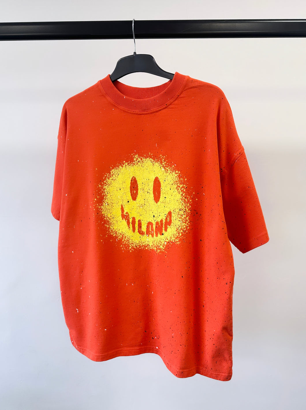 Red Splatter Smiley Heavyweight T-shirt.