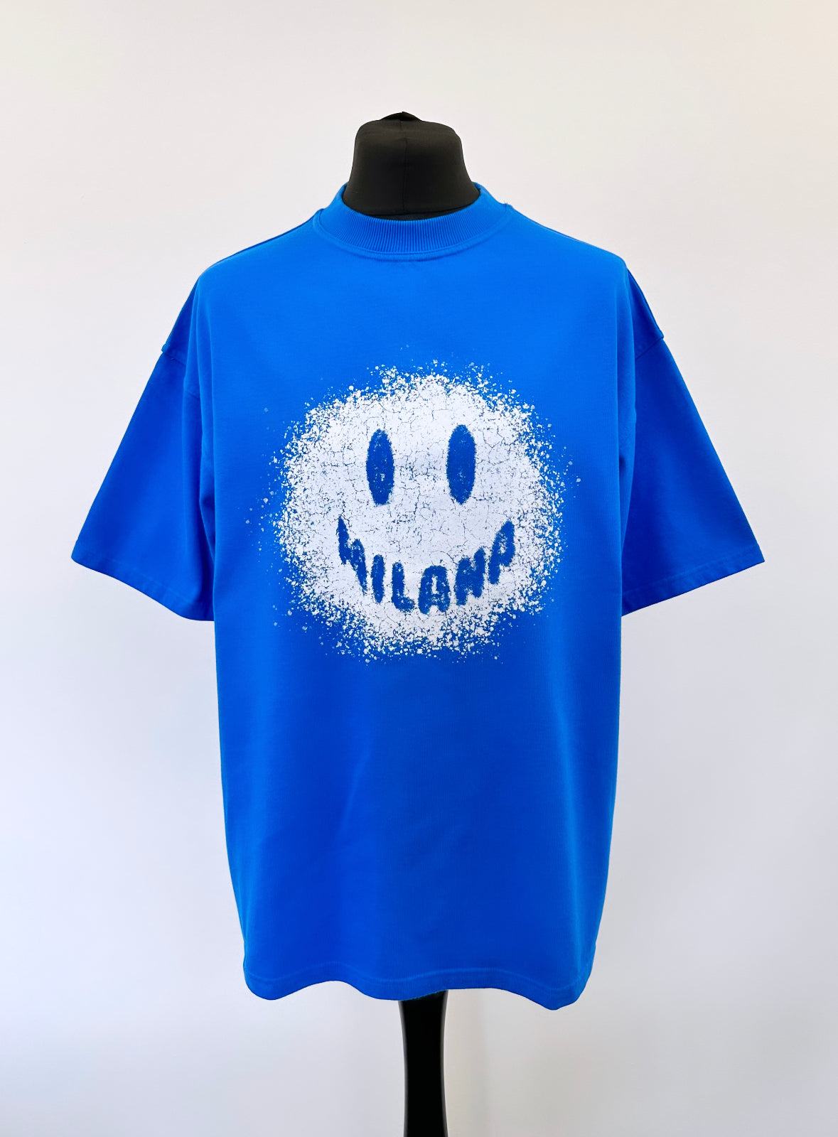 Cobalt Blue Splatter Smiley Heavyweight T-shirt.