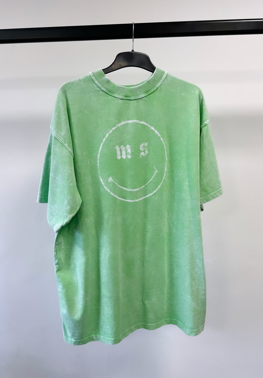 Washed Apple Green Smiley Heavyweight T-shirt.