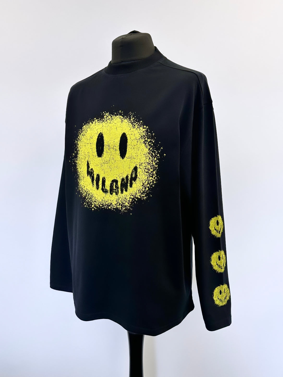 Black Splatter Smiley Heavyweight Long Sleeve T-shirt.