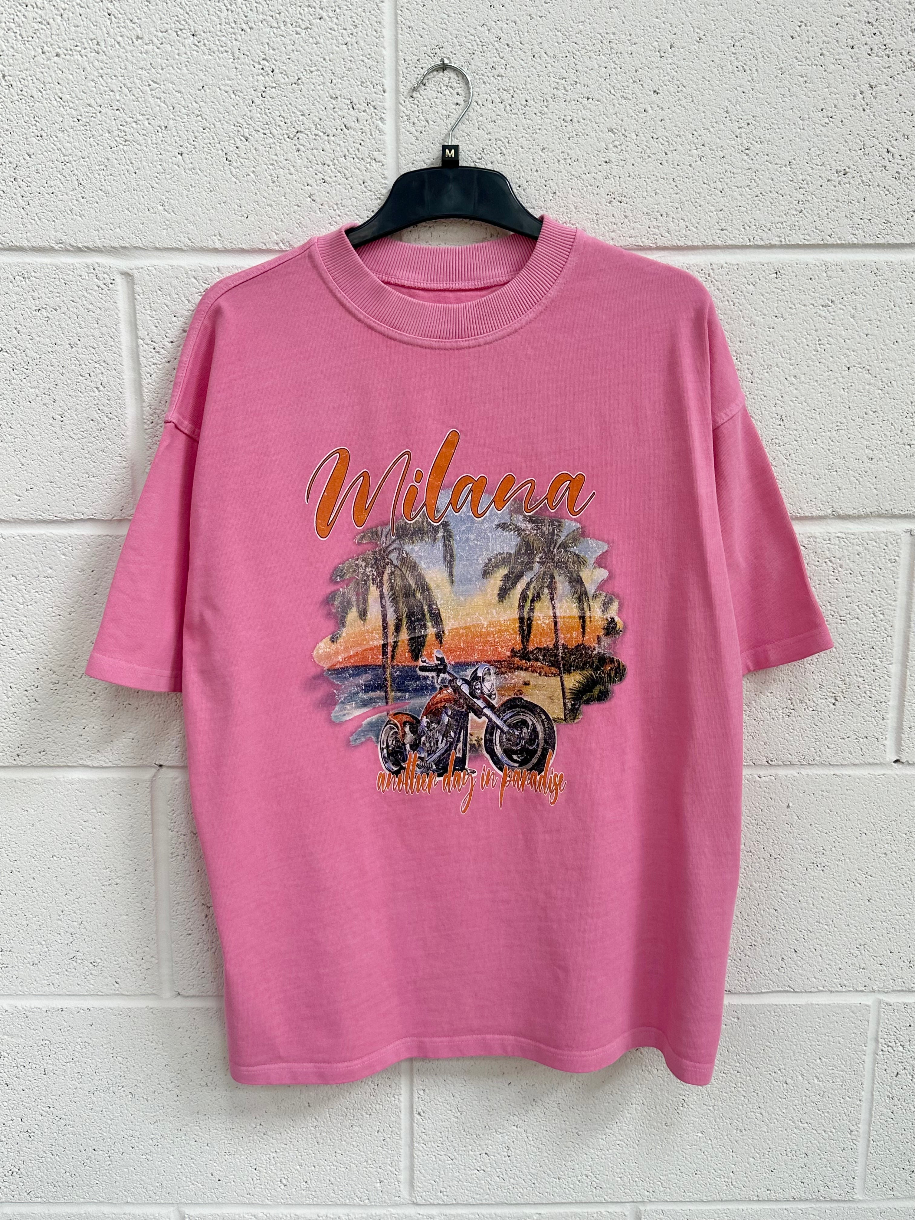 #E8 Washed Pink Palm Heavyweight T-shirt.