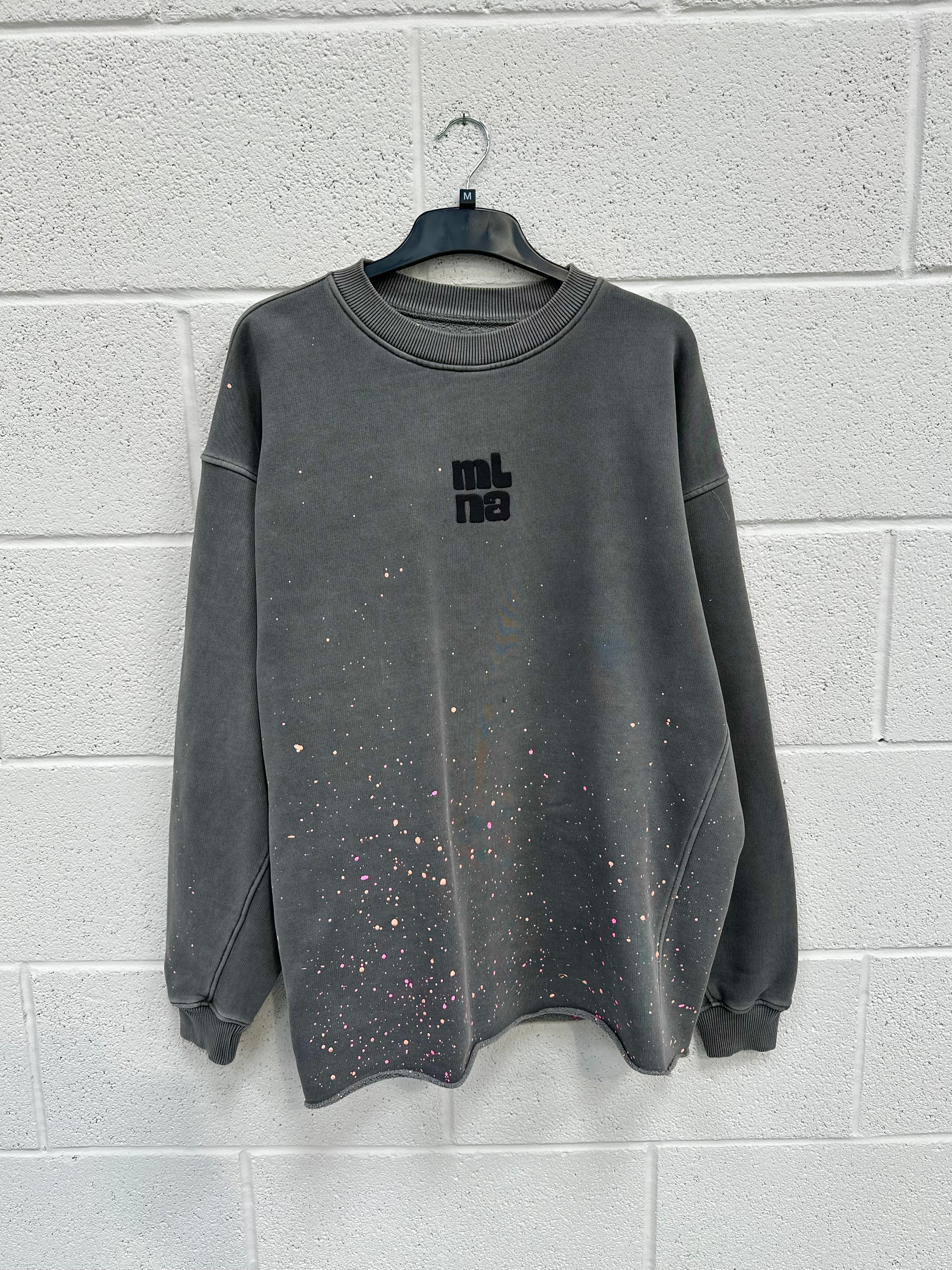 #L36 Washed Charcoal Bubble Splatter Heavyweight Sweatshirt.