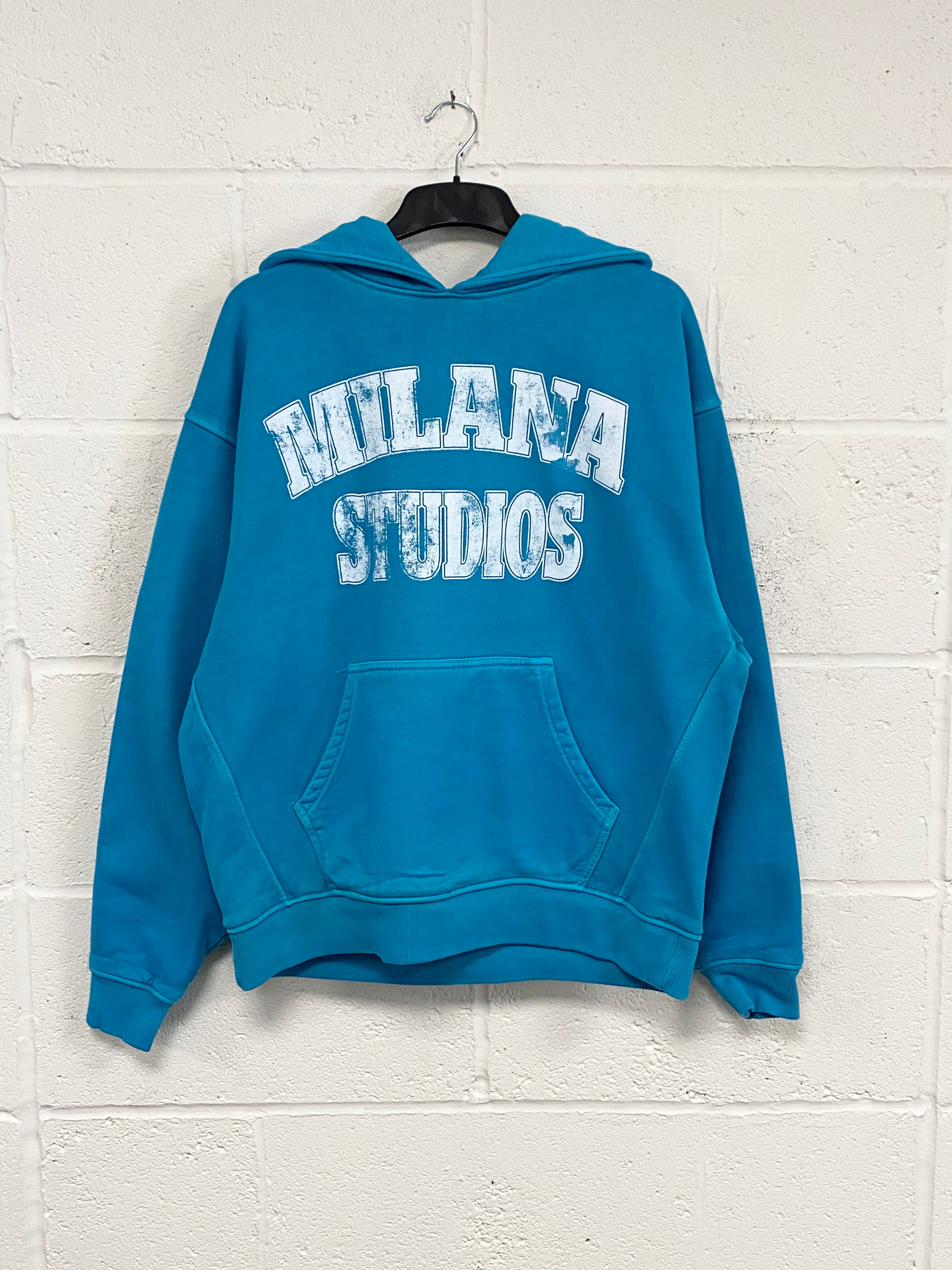 #A44 Washed Blue Graphic Heavyweight Hoodie.