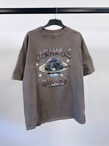 Washed Brown Planet Heavyweight T-shirt.
