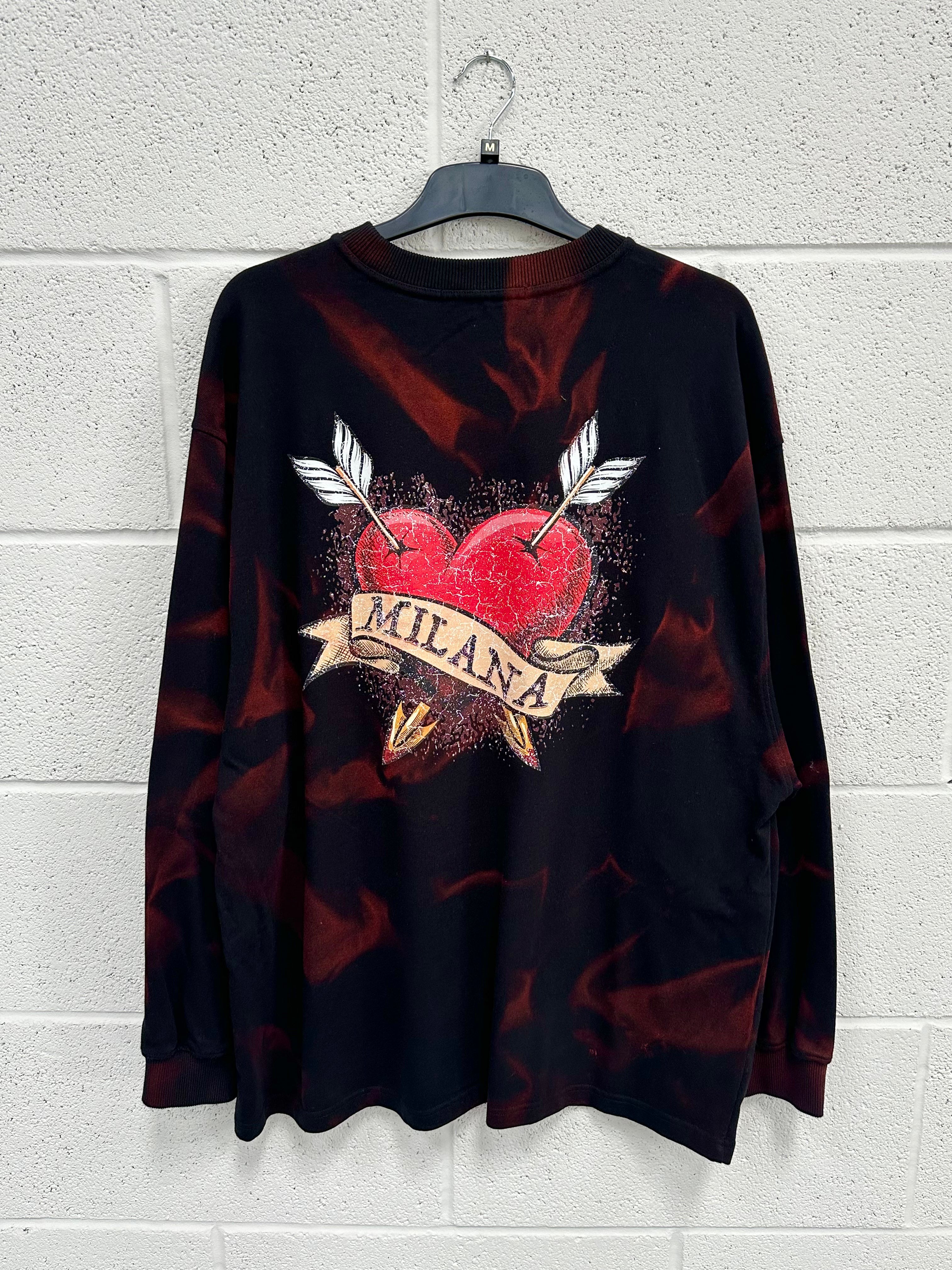 #B8 Black Heart Paint Effect Long Sleeve Heavyweight T-shirt.