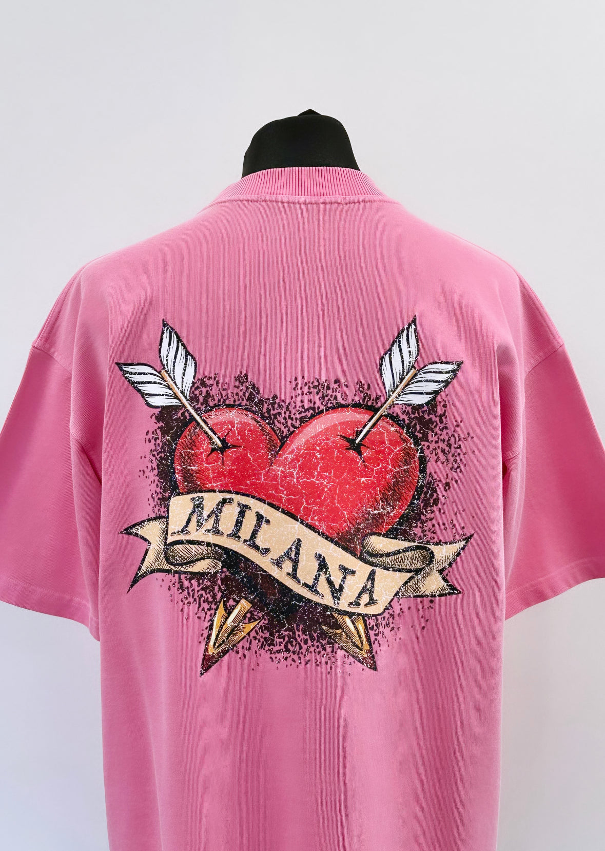Washed Pink Heart Script Heavyweight T-shirt.